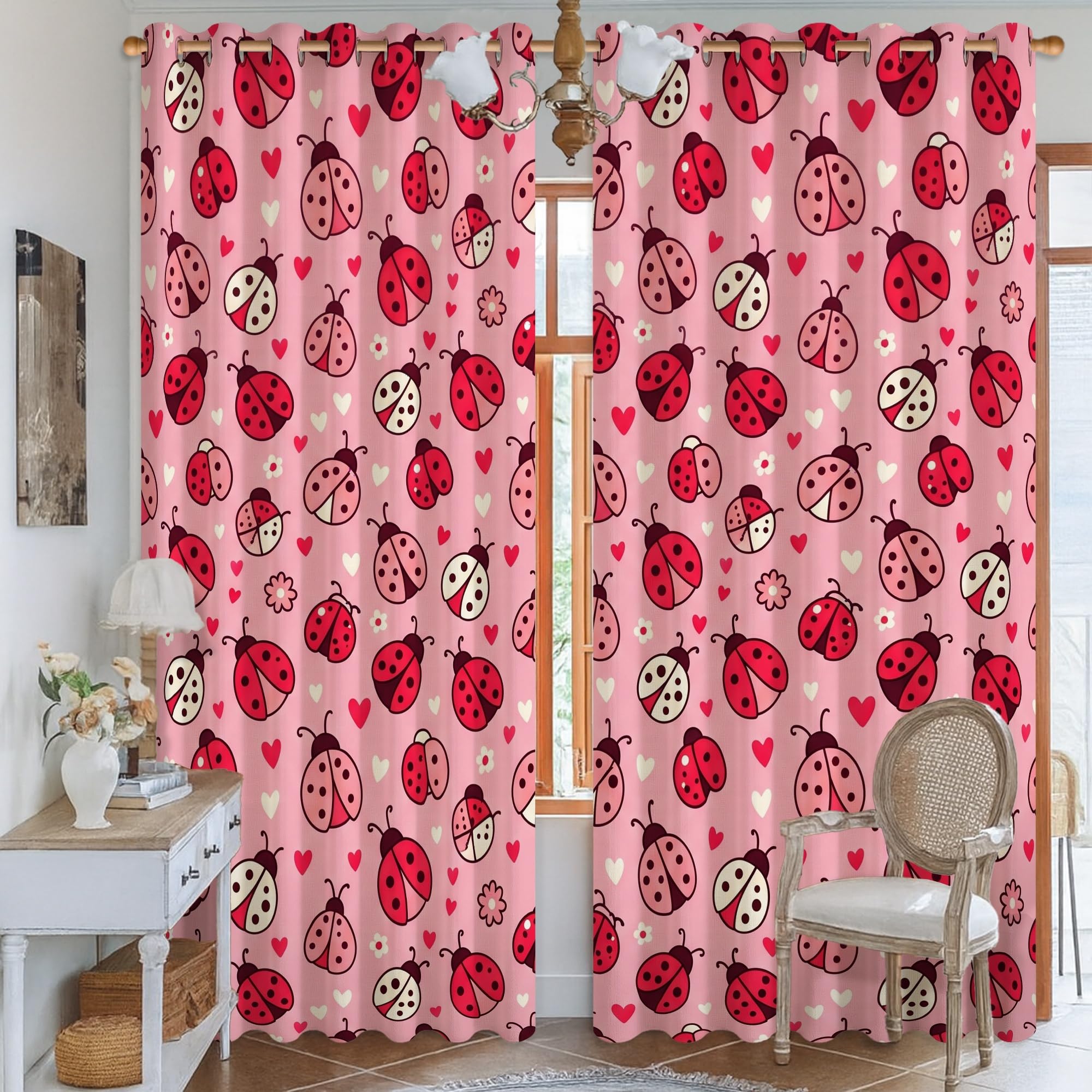 Rideau occultant thermique motif coccinelle 132x241 cm pour salon et chambre