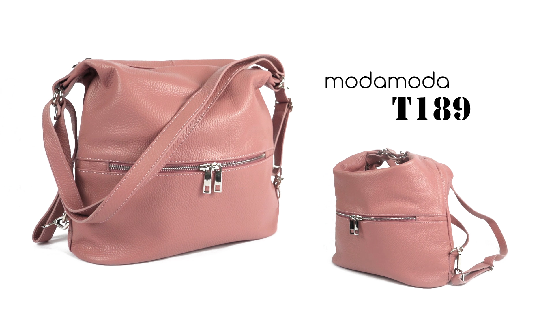 Modamoda Damen Leder Rucksack 2in1 - Handmade In Italy Verstellbar