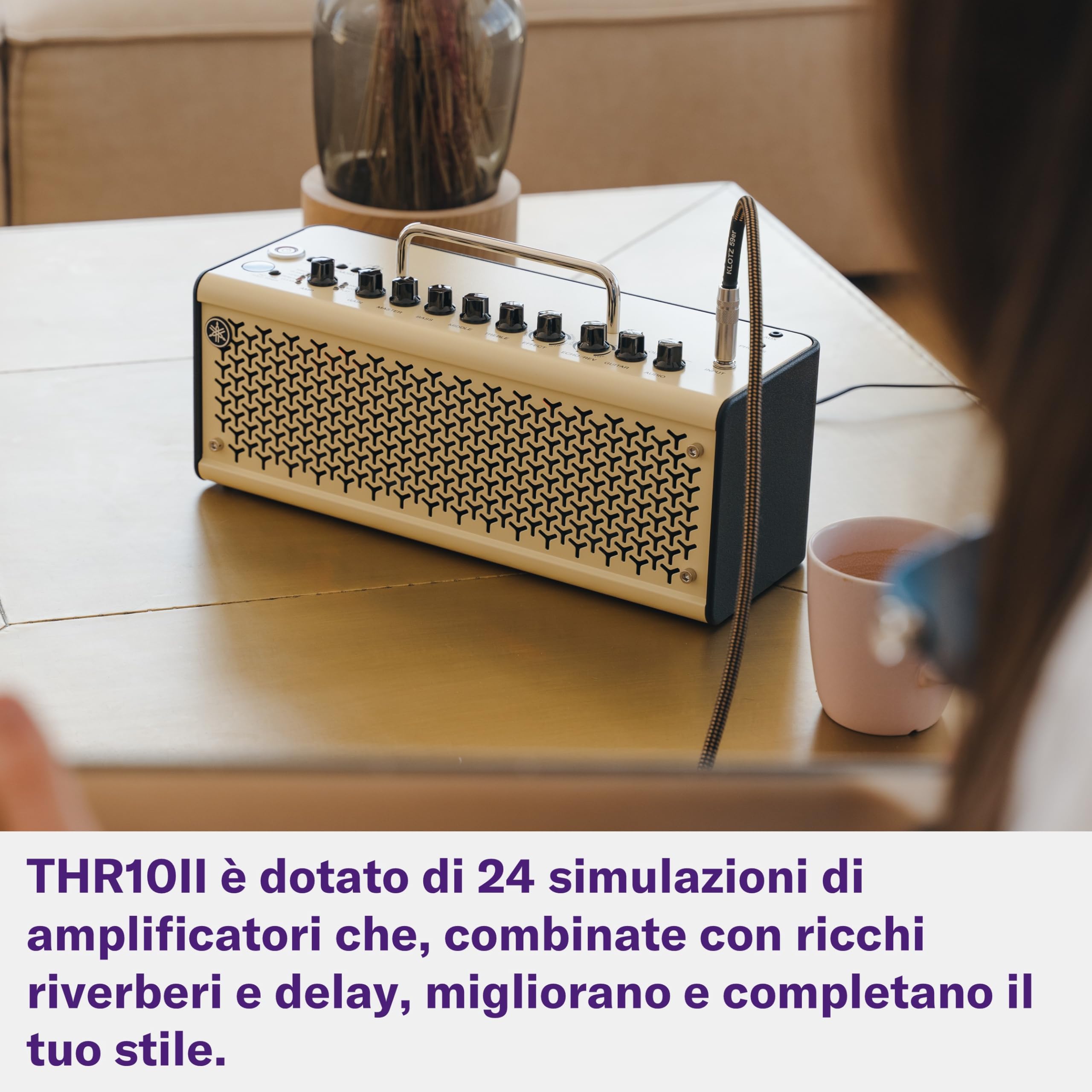 Yamaha THR10II Amplificatore da Tavolo 20 W con Bluetooth, 15 Modelli di Amp per Chitarra e 3 di Basso, 3 Flat Voicing e 3 Modelli di Microfono, Design Compatto e Portatile