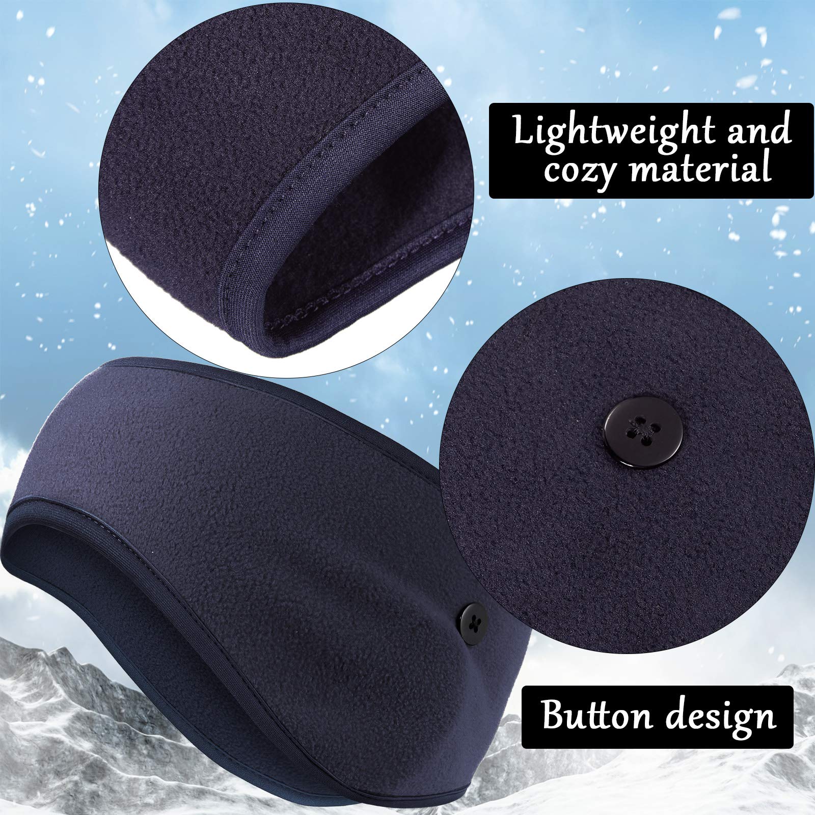 4 Pieces Button Ear Warmer Headband Thermal Headband Winter Fleece Running Headband Button Ear Cover for Women Men Cycling Skiing Jogging Workout Yoga (Black, Gray, Royal Blue, Blue) 1