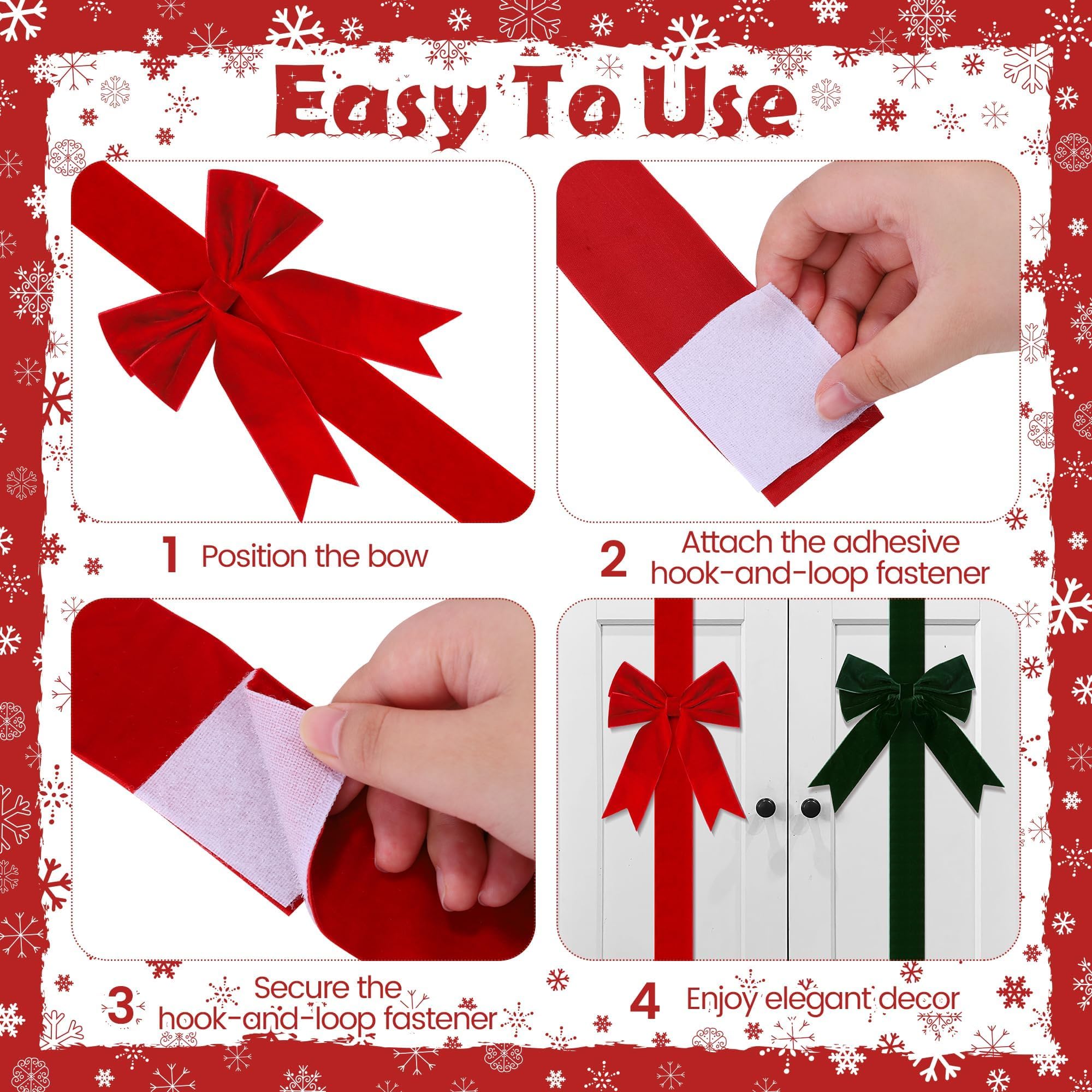 Aneco Confezione da 6 fiocchi e fiocchi natalizi per porte, grandi fiocchi natalizi in velluto per porte, armadietti, mobili, decorazioni per feste di Natale, rosso e verde