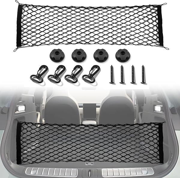Amiss Cargo Net Stretchable, Car Exterior Accessories, Adjustable Elastic Trunk Storage Net with Hook for SUVs, Cars and Trucks (35.4x15.8 Inch)