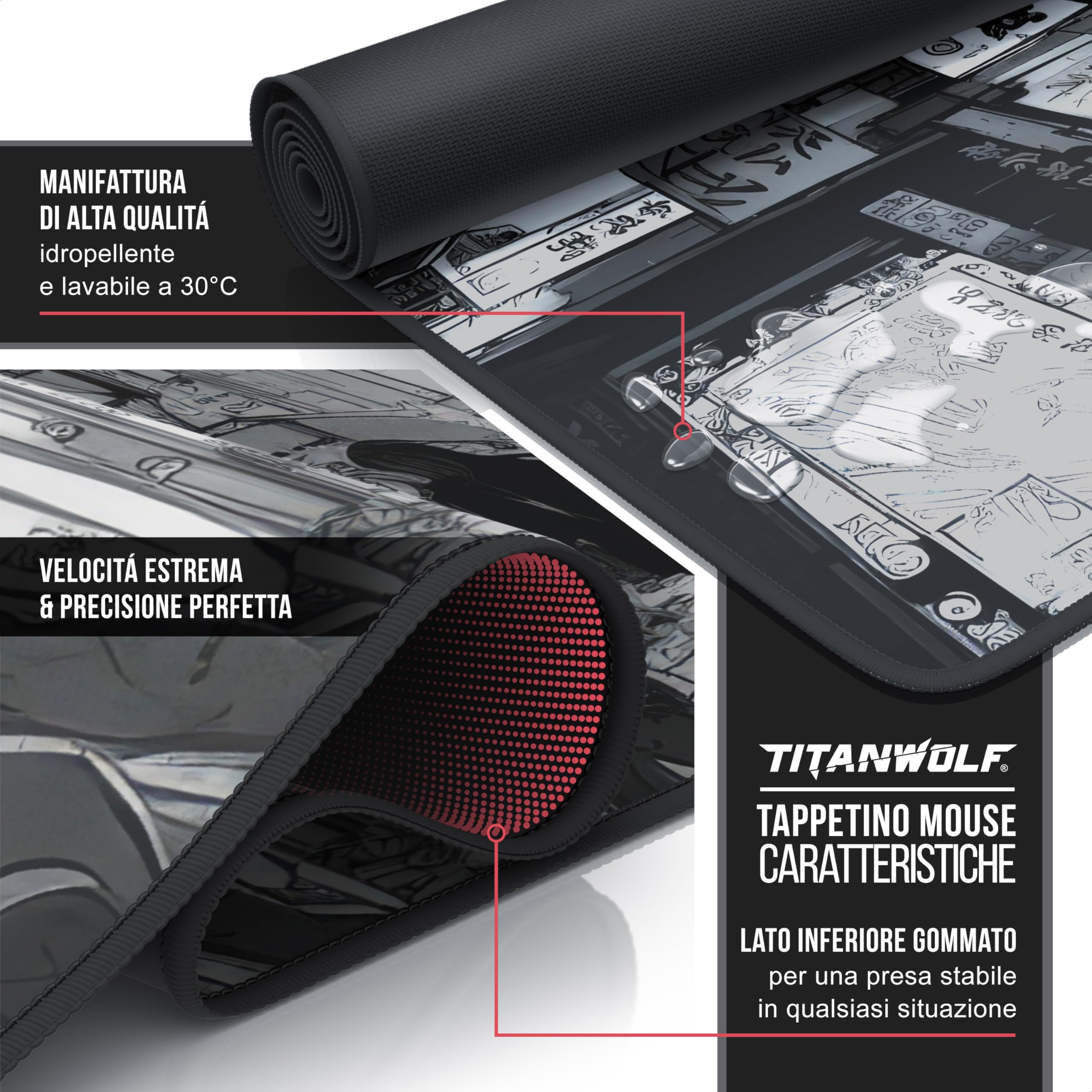 TITANWOLF Tappetino per Mouse XXL 900 x 400 – Office Mousepad – Controllo preciso del Mouse migliora la velocità e la precisione – Tenuta Stabile – Lavabile – Sottomano per Ufficio e casa