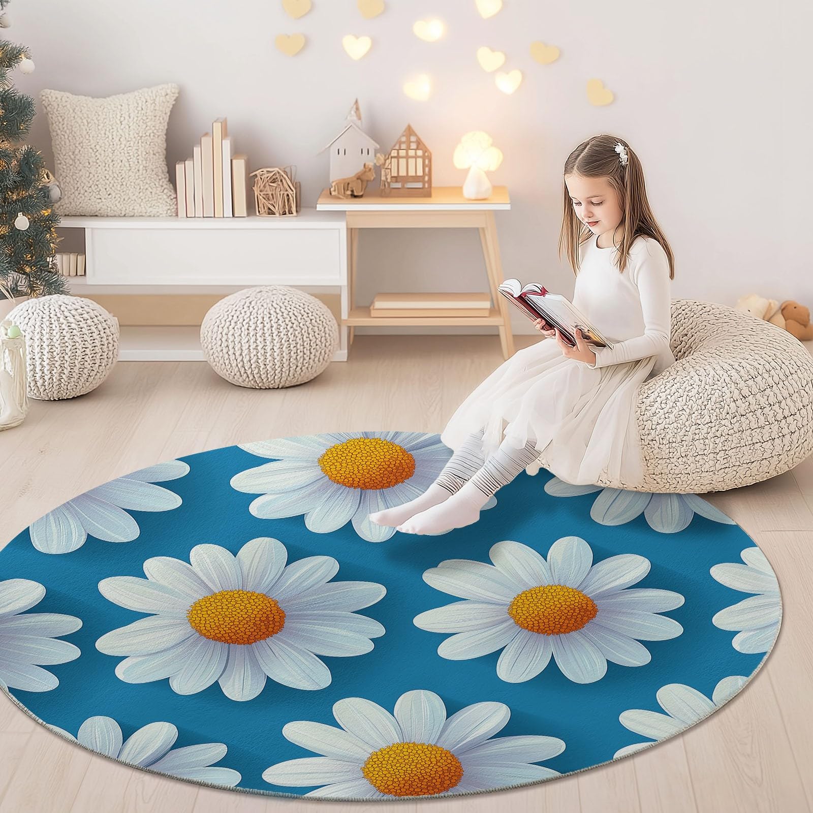 Tappeto rotondo da 245 cm, tappeto antiscivolo moderno in flanella per interni, lavabile, morbido, per cameretta dei bambini, stanza dei giochi, camera da letto, 245 cm, semplice e carino