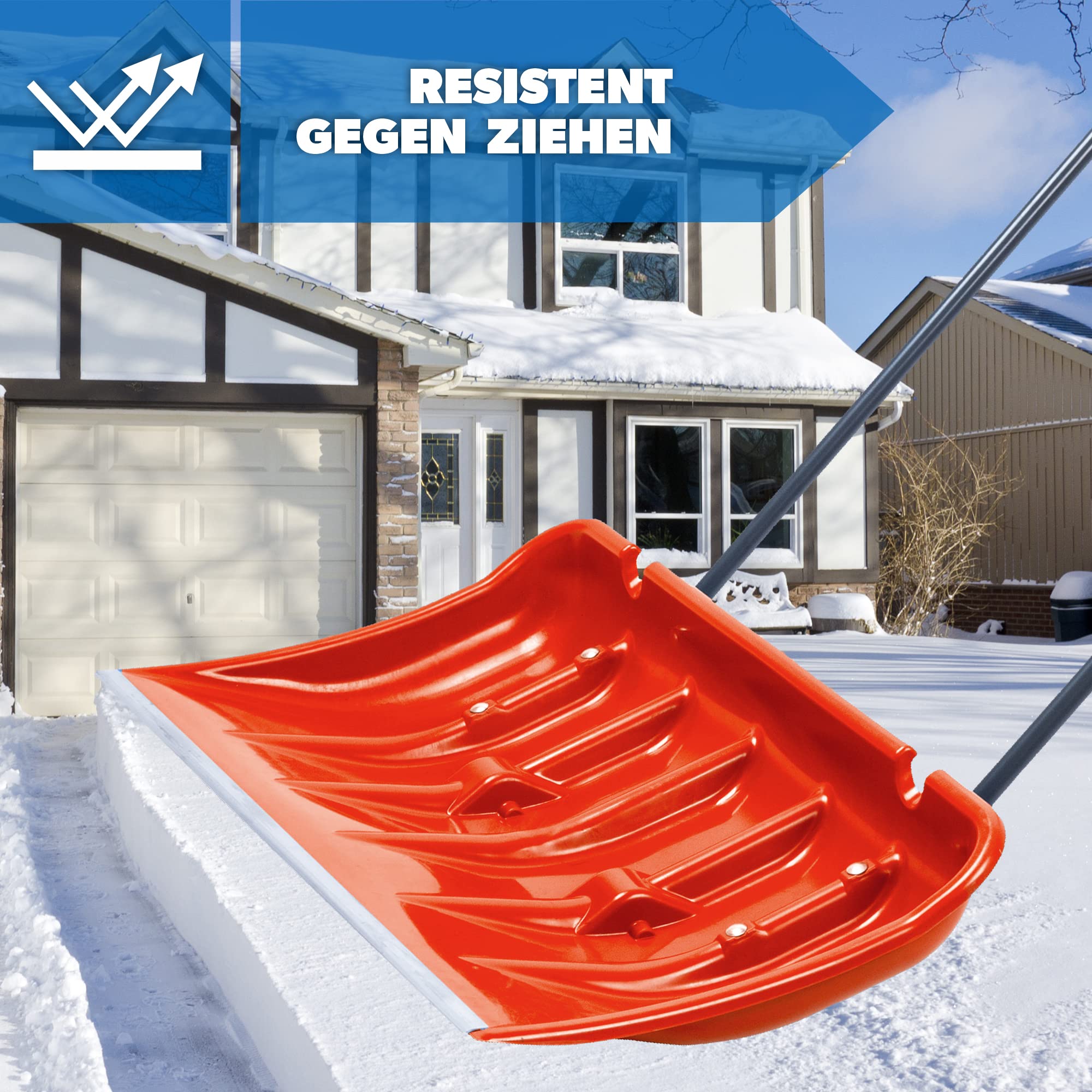 KADAX Schneeschieber mit Alu-Profilkante, breite Schneeschaufel mit Rädern, Schaufel mit Metallgriff, Schneeschippe mit Kunststoff-Blatt, Schneeräumer (Orange 2)