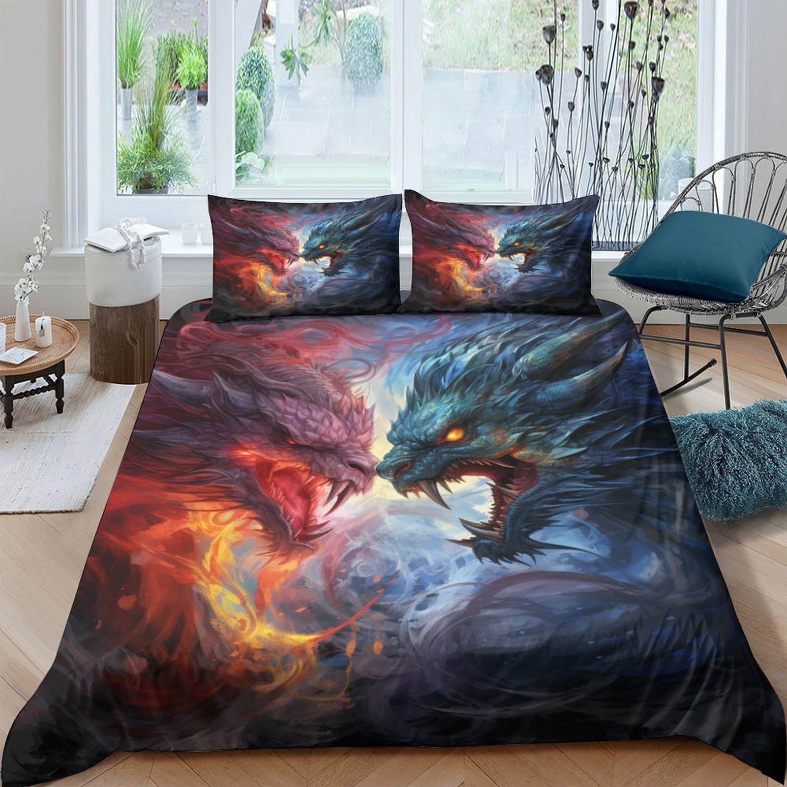 Housse de couette dragon 200x200 hypoallergénique pour transformer la chambre ado en antre gothique