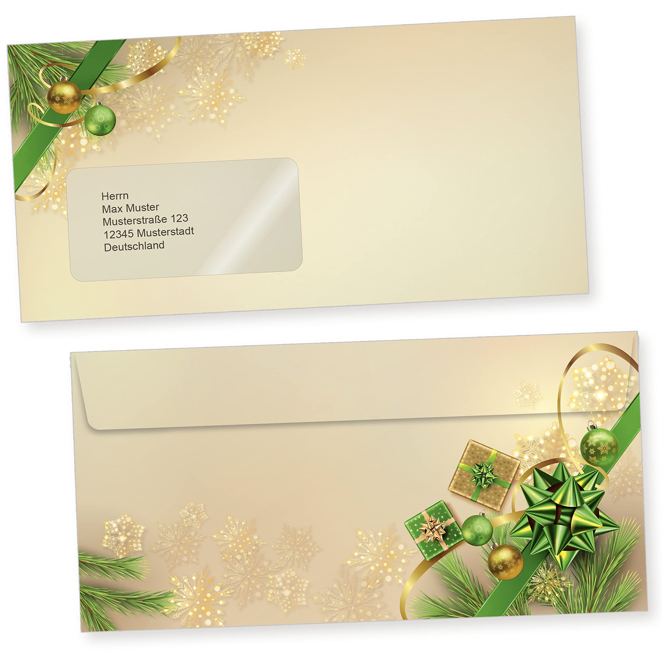 Chalet Noel 250 Sets Weihnachtsbriefpapier mit Fensterumschlag, Briefpapier Weihnachten A4 mit Umschlag mit Fenster