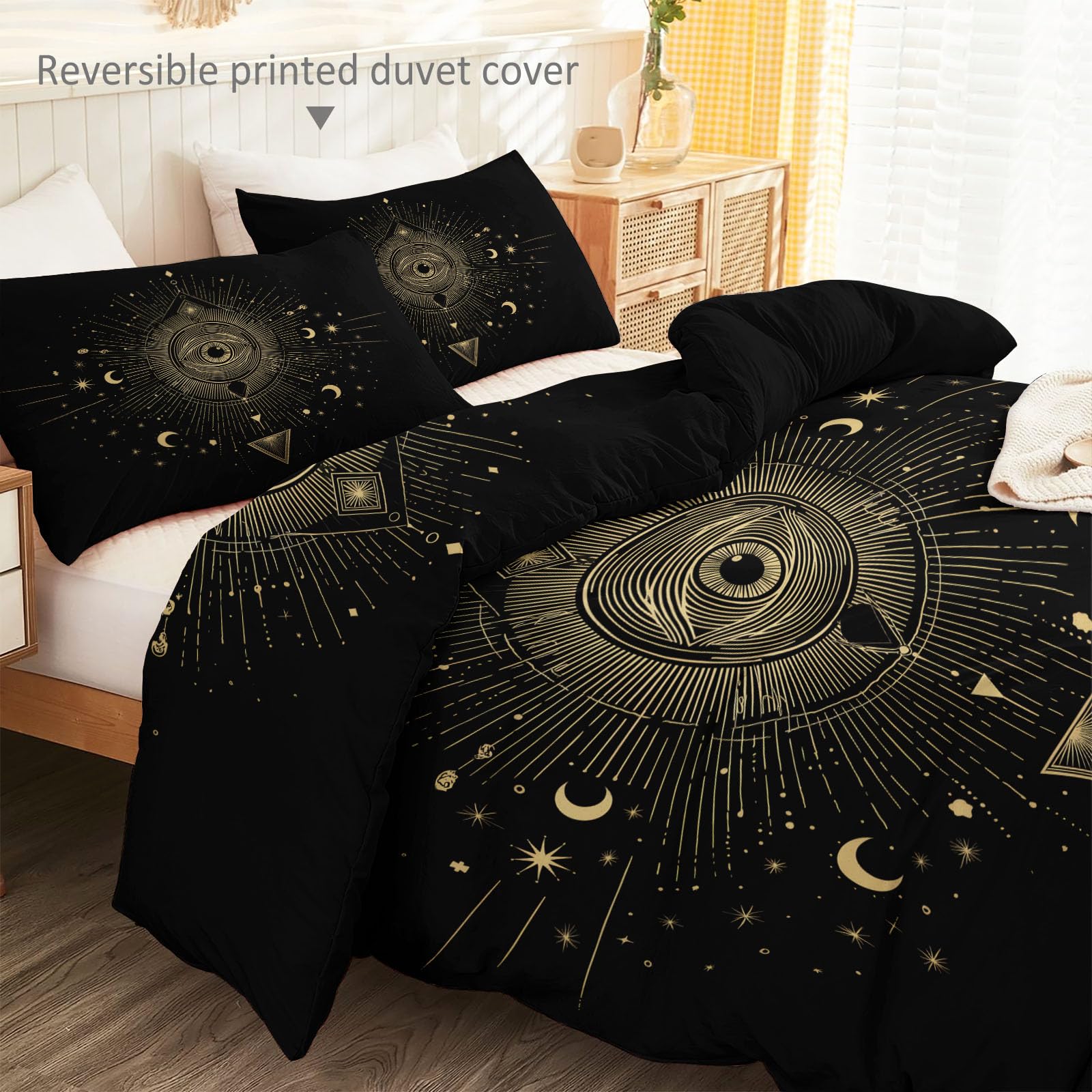 Zestaw poszewek na kołdrę z motywem tajemniczej geometrycznej linii, 230 x 220 cm, fajny gotycki zestaw pościeli, miękka, dwustronna poszewka na kołdrę z mikrofibry, na wszystkie pory roku, z zamkiem