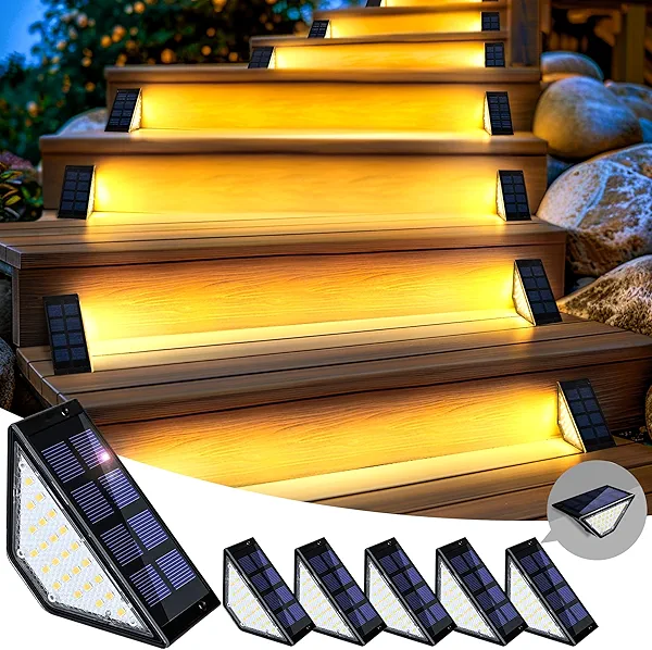 SOLPEX Solar Step Lights for Outside, 24 LEDs Solar Stair Lights Outdoor Waterproof Decor for Porch, Front Door, Stair, Step, Deck, Fence, Balcony, Patio, Wall, Yard, Garden(6 Pack, Warm White)
