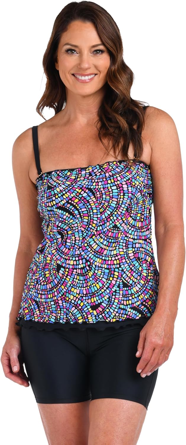 Maxine of Hollywood Womens Ruffle Bandeau Tankini Swimsuit Top