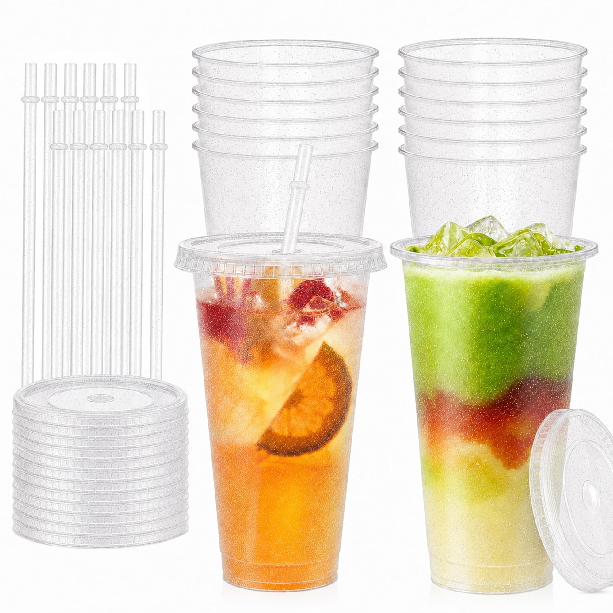 APYFID Reusable Plastic Cups, 12 Pack 710ml with Lids & Straws