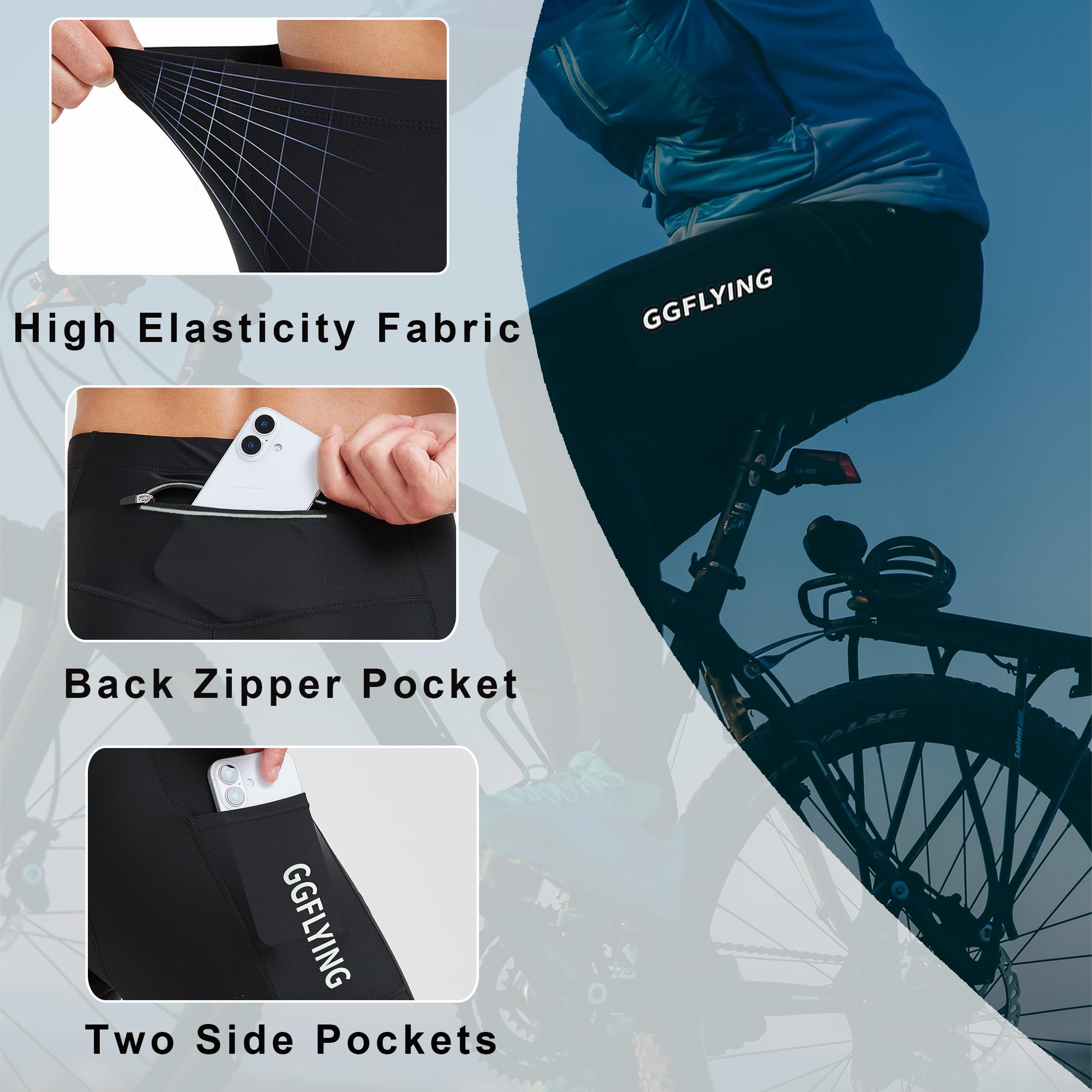 Fahrradhose Herren Lang Radhose Radlerhose 5D Gepolstert 3 Taschen