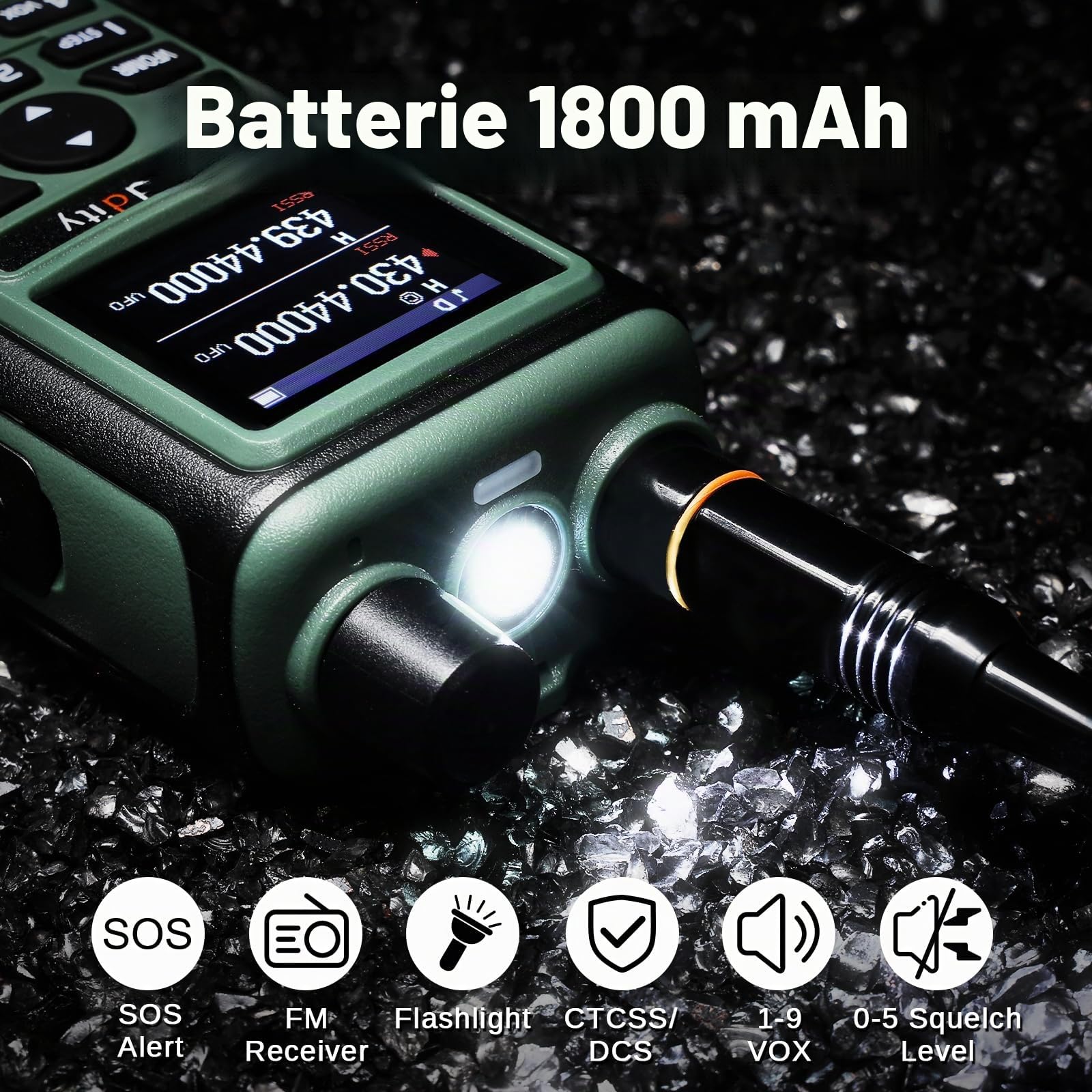 Radioddity GC-5 Radios Bidirectionnelles Double Bande, Talkie Walkie Portable Longue Portée 144-146/430-440 MHz, Radio Licence requise avec Batterie 1800 mAh, 999 canaux, DTMF, VOX, pour Adultes