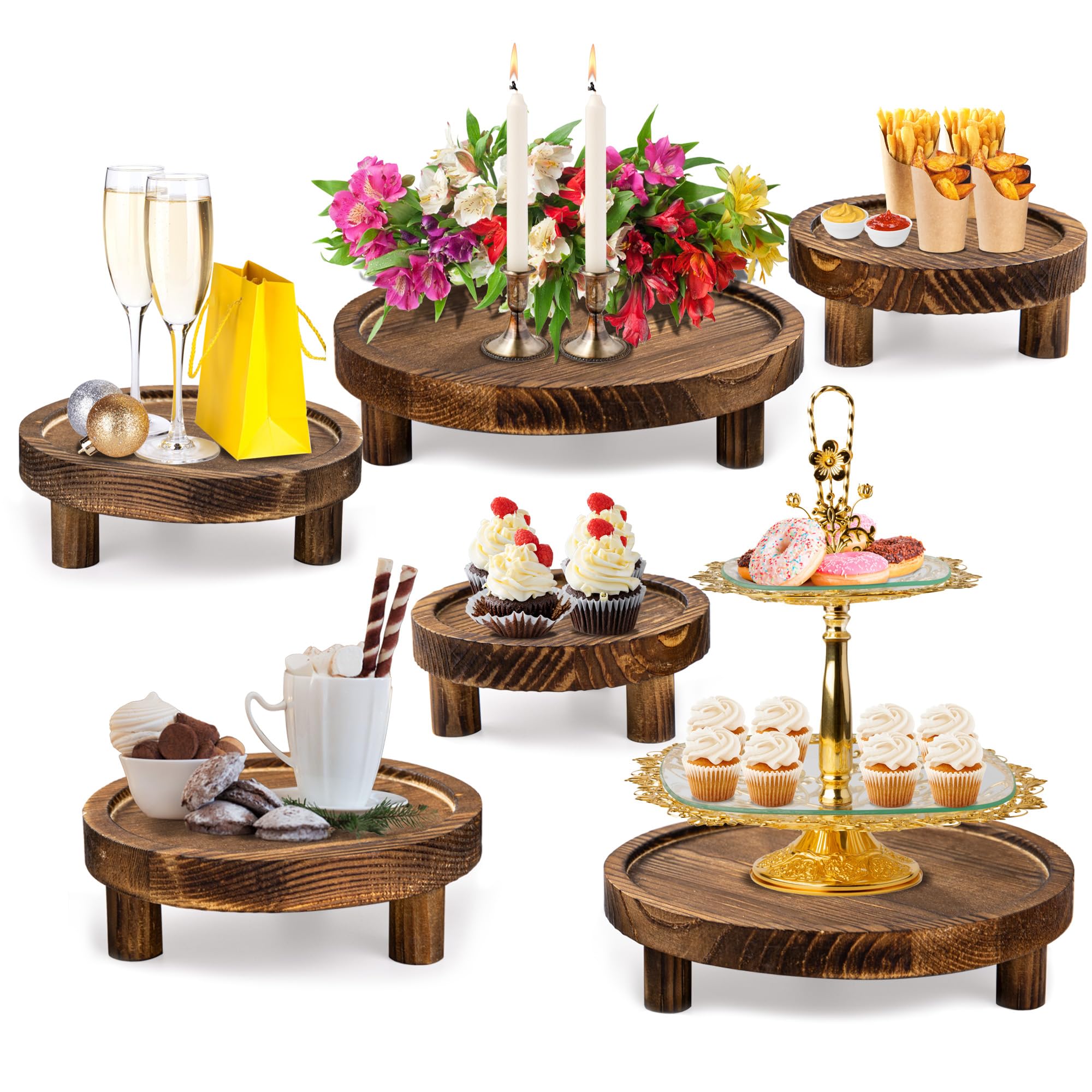 Photo 1 of 6PCS Wooden Risers for Display Wood Cake Stand for Party, Round Food Risers