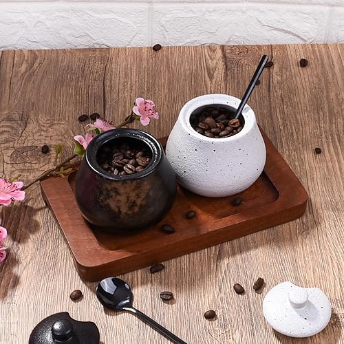 Miniatura 5 de Azucarero con tapa y cucharas, recipientes de porcelana para sal de azúcar, tazón de especias con tapa y cuchara (blanco)