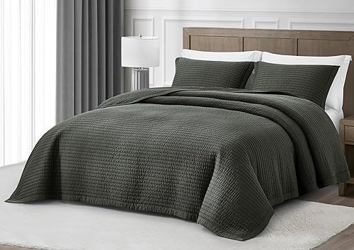 Miniatura 2 de Sterling Creek Juego de edredón 100% Tencel Lyocell tamaño Queen  Colcha de puntada gris pizarra, sedoso, suave, transpirable, 250GSM, relleno de