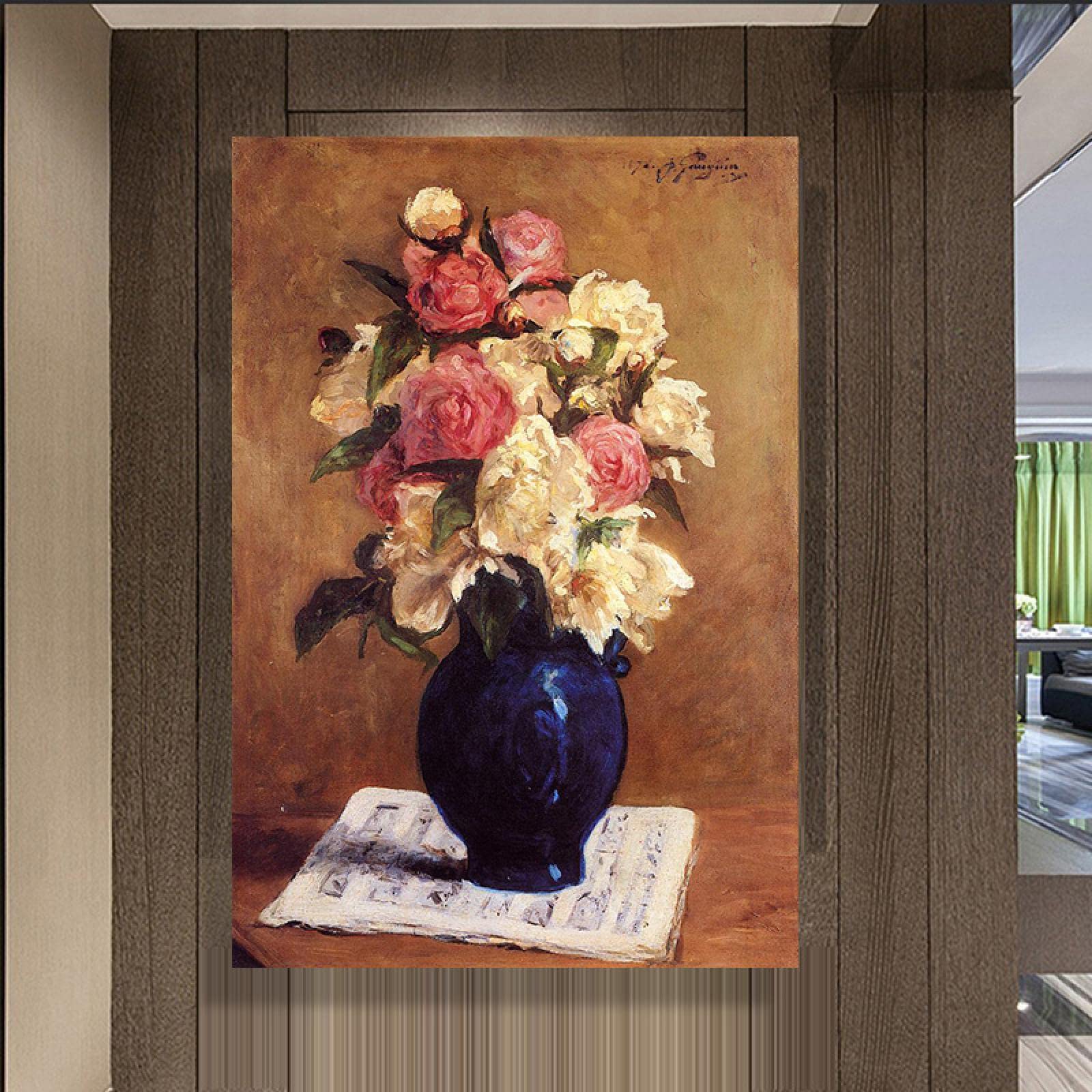 Paul Gauguin Famoso Dipinto Opere d'Arte Stampa su tela-"Bouquet di peonie su uno spartito musicale" Paesaggio Riproduzioni di Quadri su Tela-Impressionista Poster e stampe50x75cm(20x30in)Intelaiato