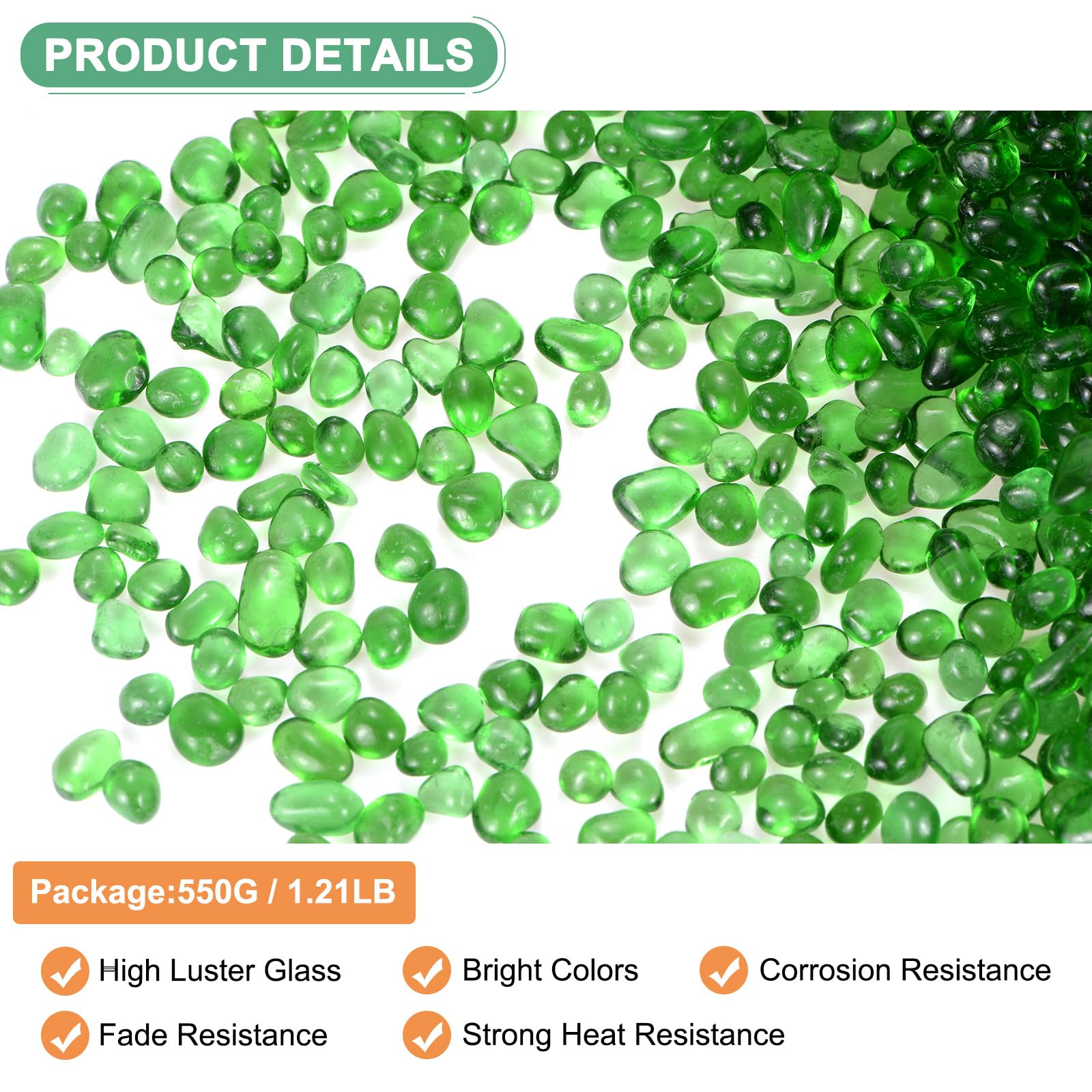 M METERXITY High Luster Round Fire Glass Beads, Glass Gems, Glass Pebbles - Image 2