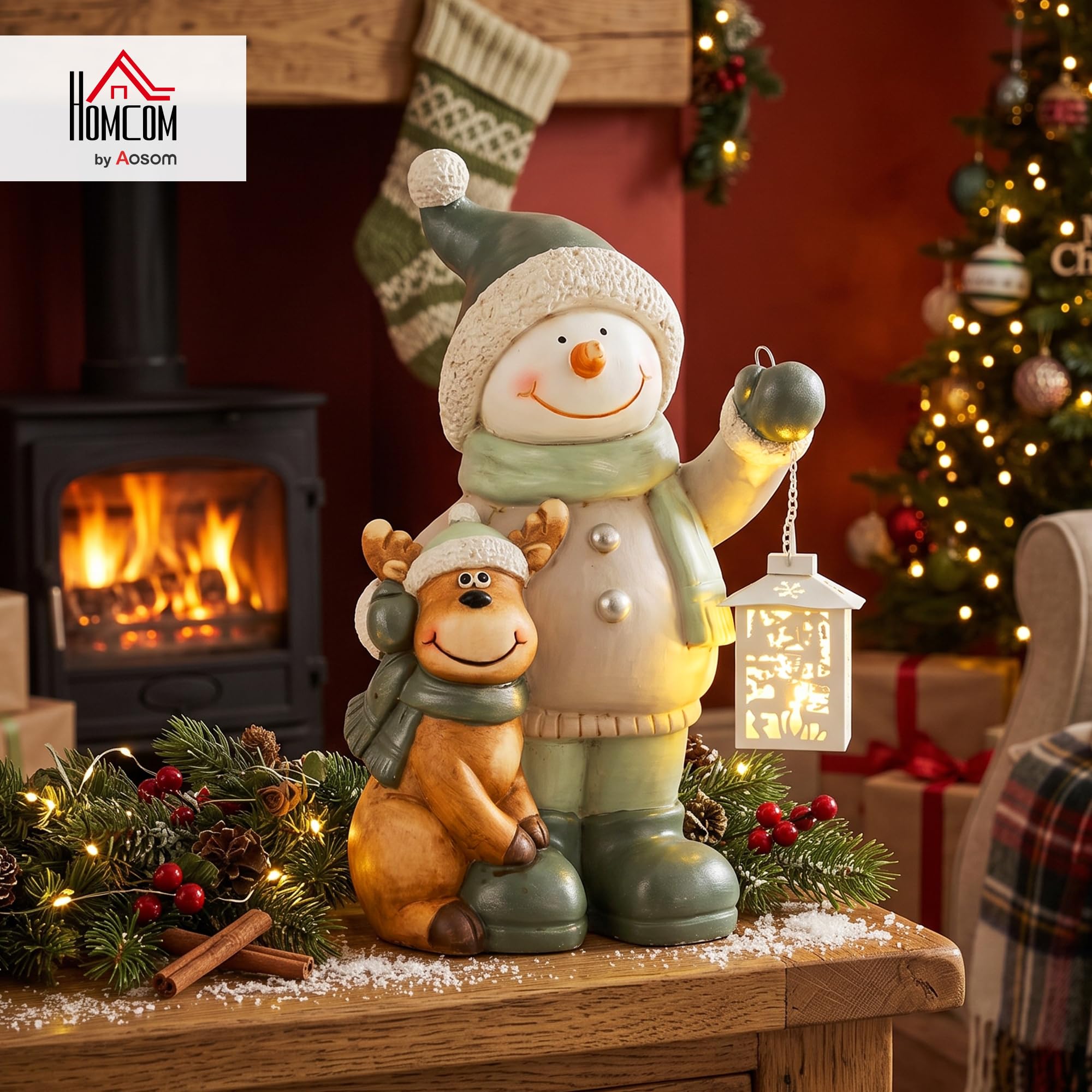 HOMCOM Weihnachtsdeko Figur Schneemann 43 cm, Weihnachtsfigur aus MGO