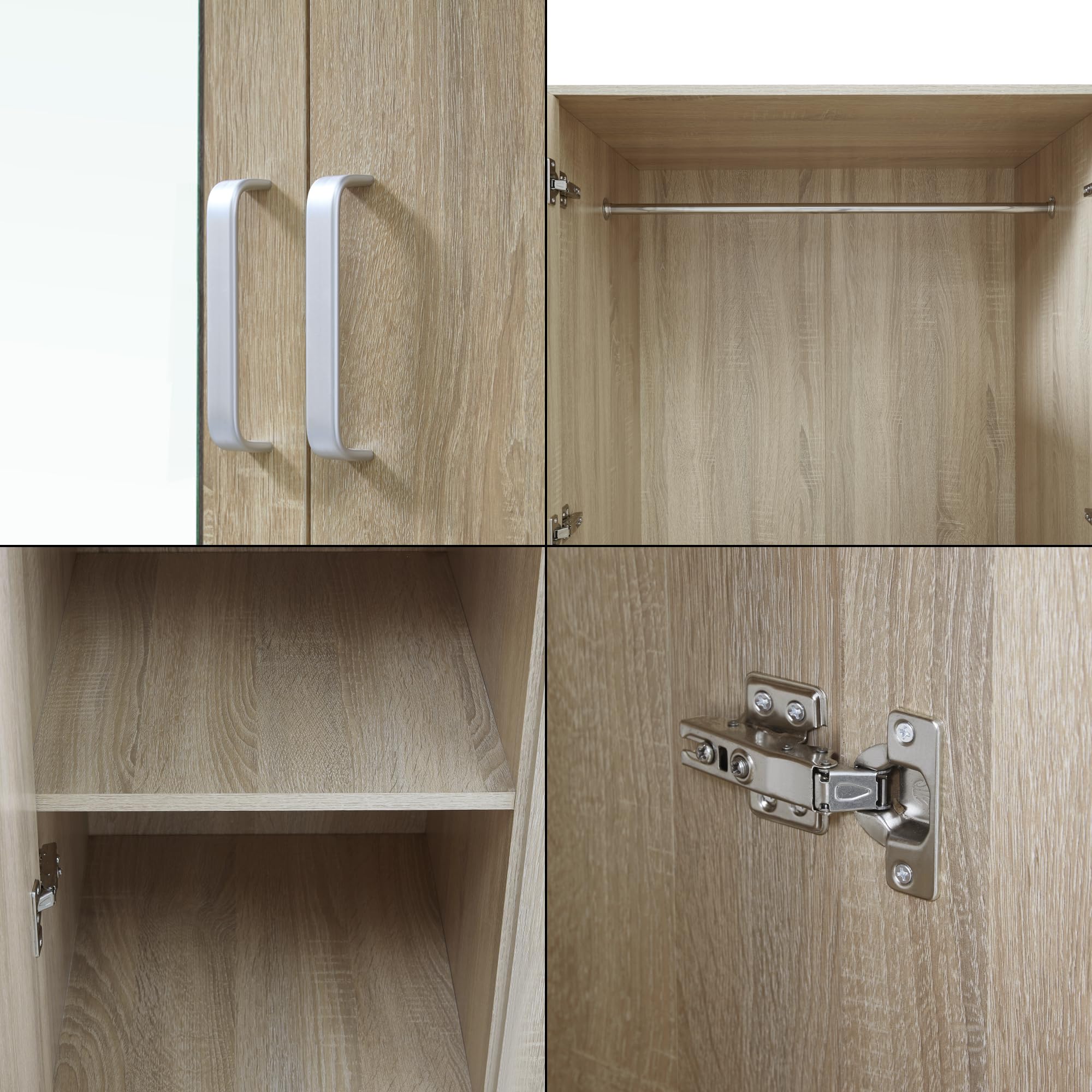 [en.casa] Armario Ropero Bodolz Guardaropa Armario de Almacenamiento con 3 Puertas 1 Perchero 5 Compartimentos 1 Espejo MDF 176 x 120 x 52 cm - Efecto Roble Sonoma