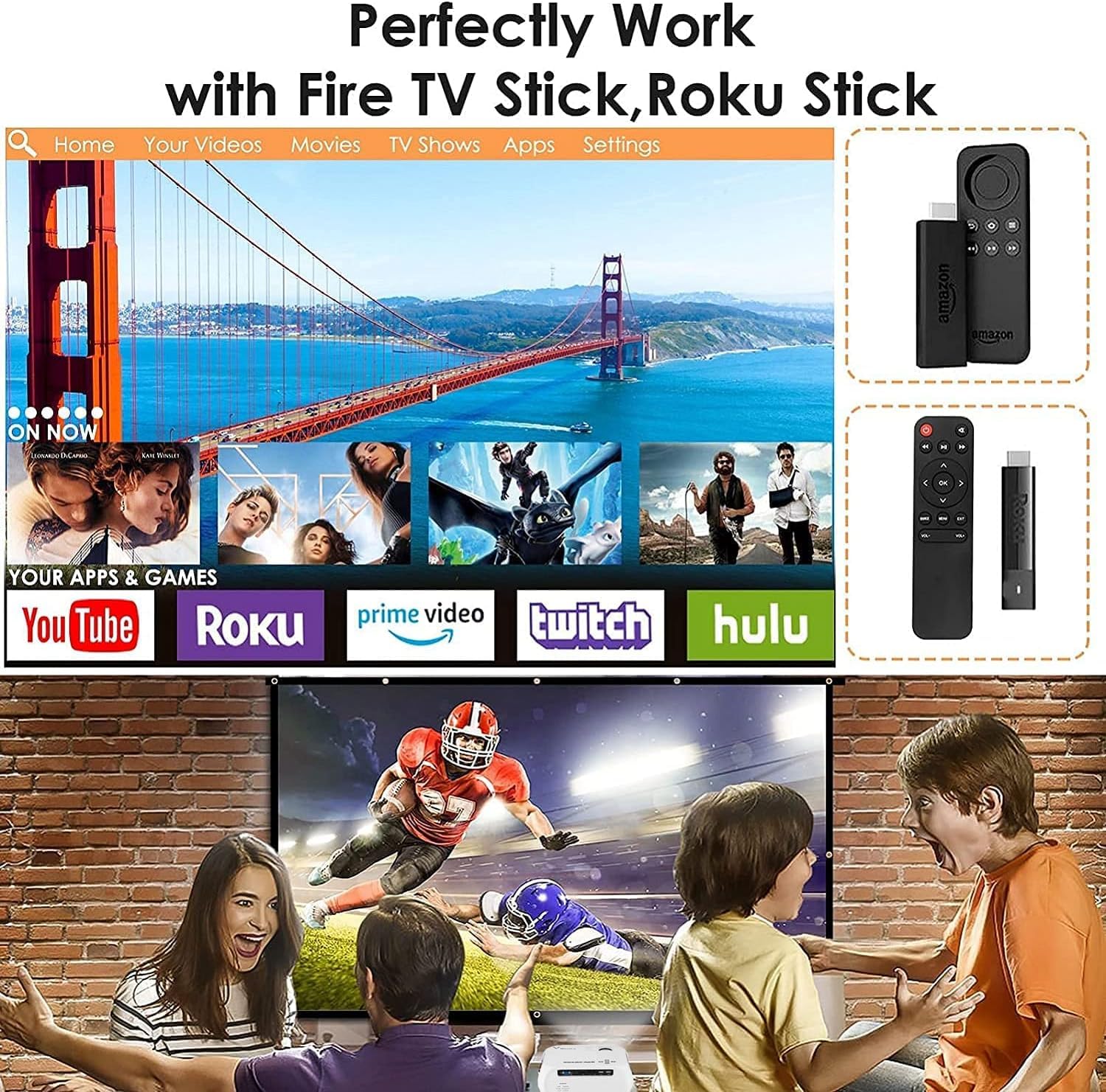 Rétroprojecteur Bluetooth WiFi Videoprojecteur Portable 1080P Full HD Mini Projecteur Vidéo Portatif pour iPhone Android Smartphone PC PS4 TV PPT Home Cinéma Haut-Parleurs Intégrés Cadeau de Noël
