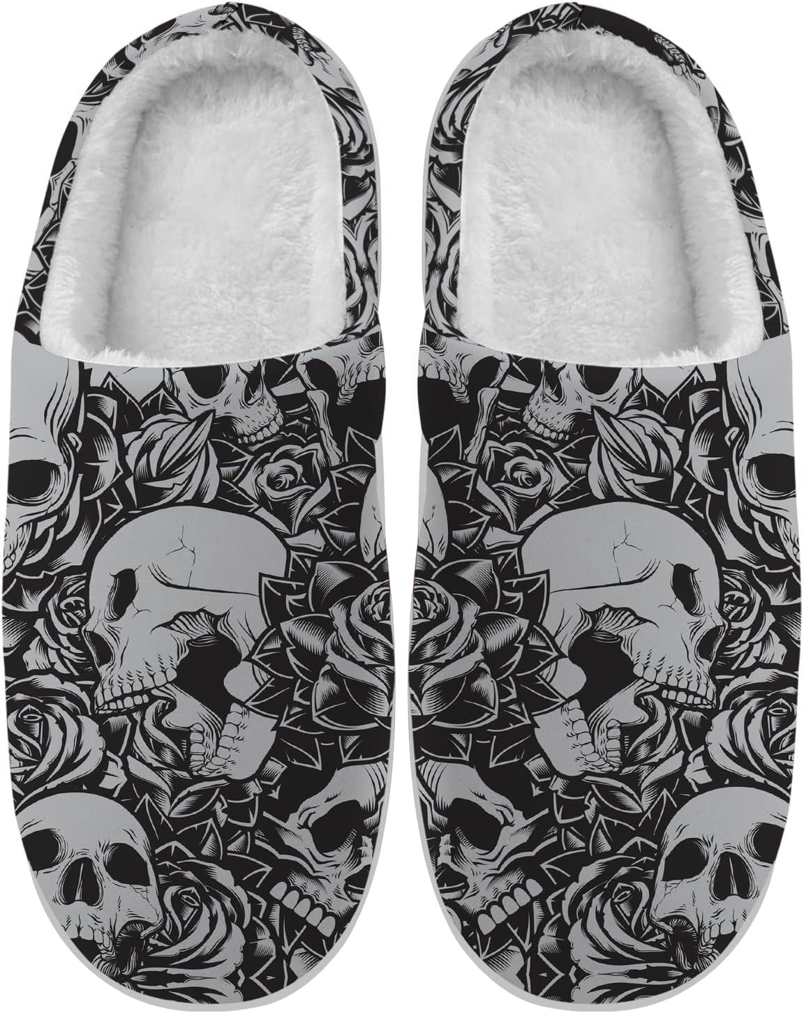 CiadoonWomen's Men's Skull Slippers House Slippers Comfort Memory Foam Fuzzy Slippers Anti-Skid Winter Shoes Gifts