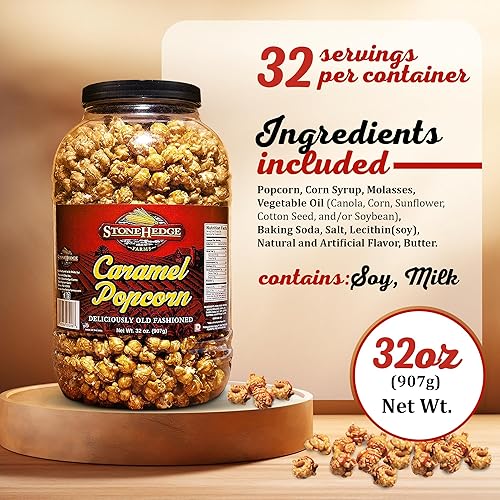 Miniatura 7 de StoneHedge Farms Palomitas de maíz gourmet  Deliciosamente antiguas de 32 onzas. Bañera alta!  Fabricado en los Estados Unidos (caramelo salado)