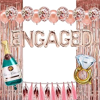 Engagement Party Decorations – Engagement Balloons – Rose Gold Engaged Balloons Letter – Diamond Engagement Ring Balloon Engagement Decorations Set – Engaged Decorations Banner for Wedding Decor