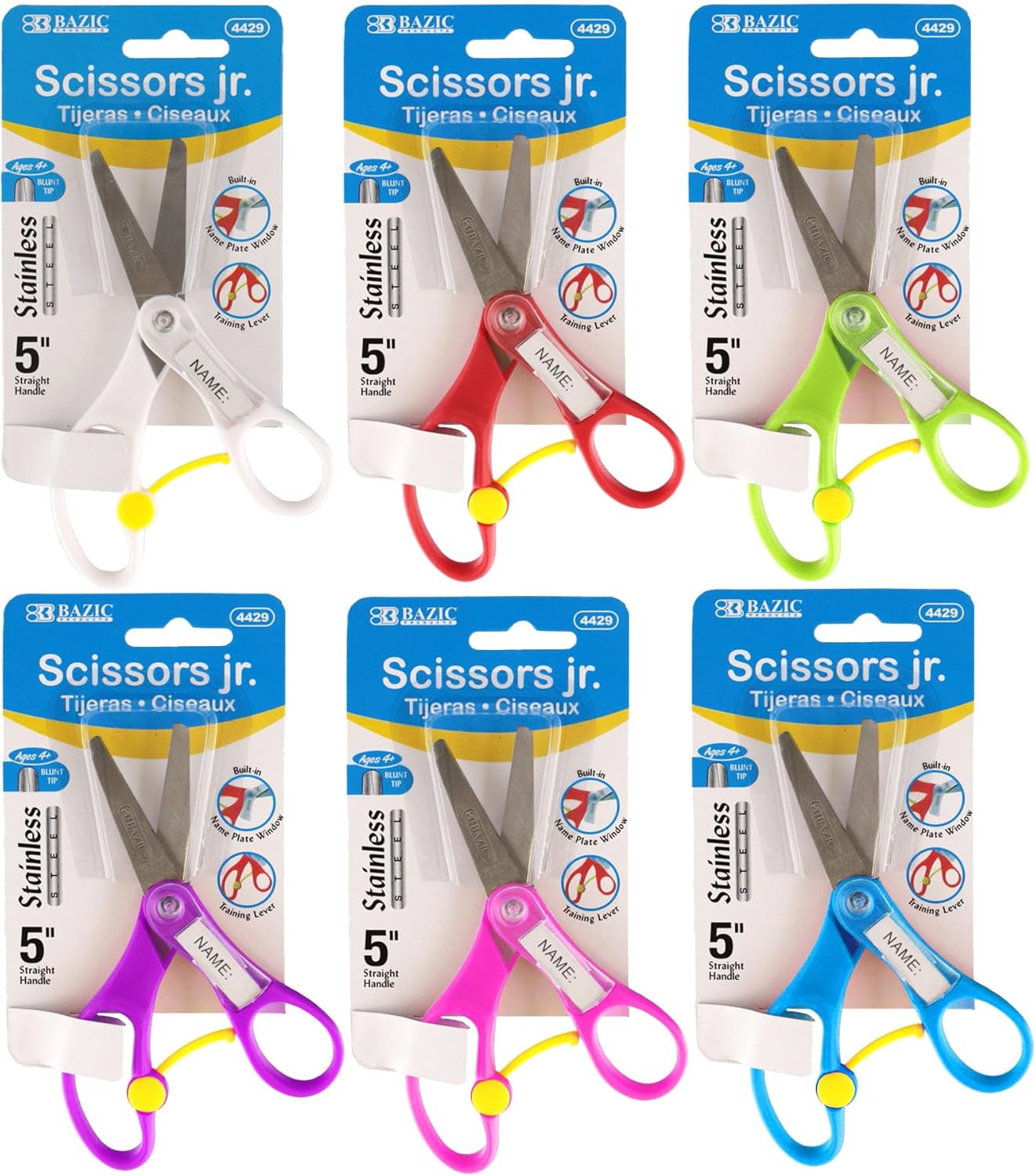 BAZIC Products Kids Training Scissors 5" School Student Safety Scissor, Safe Blunt Tip Stainless Steel Craft Cutting Tool, 24-Pack