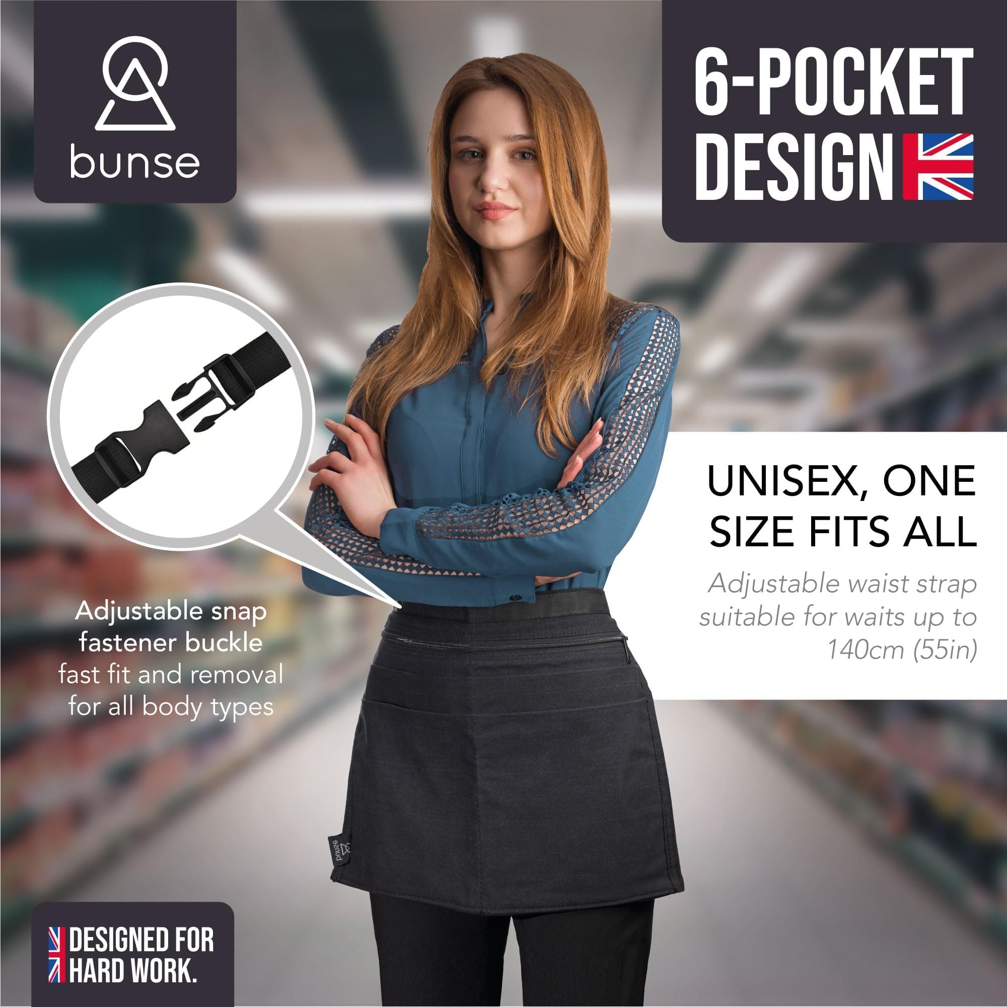 Bunse 6 Taschen Denim Markt Händler Geld Gürtel Für Restaurants, Festivals, Fetes, SPORTS Vereine - Schwarz, Qty 2