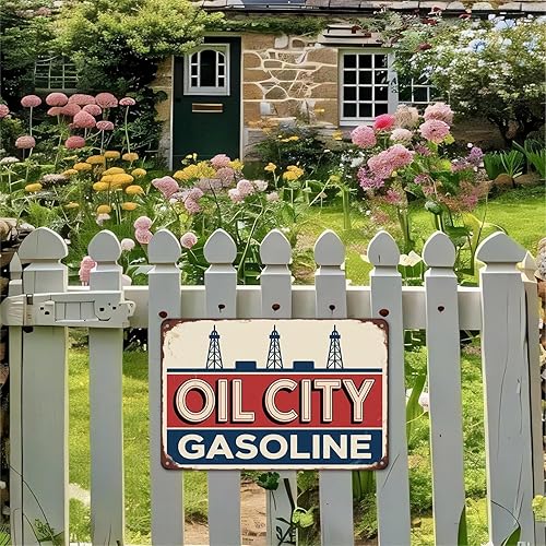 Miniatura 3 de Cartel de metal de Oil City Gasoline Retro Gas Station para jardín, patio, bar, porche, garaje, hogar, dormitorio, cocina, regalo, 8 x 12, fácil de