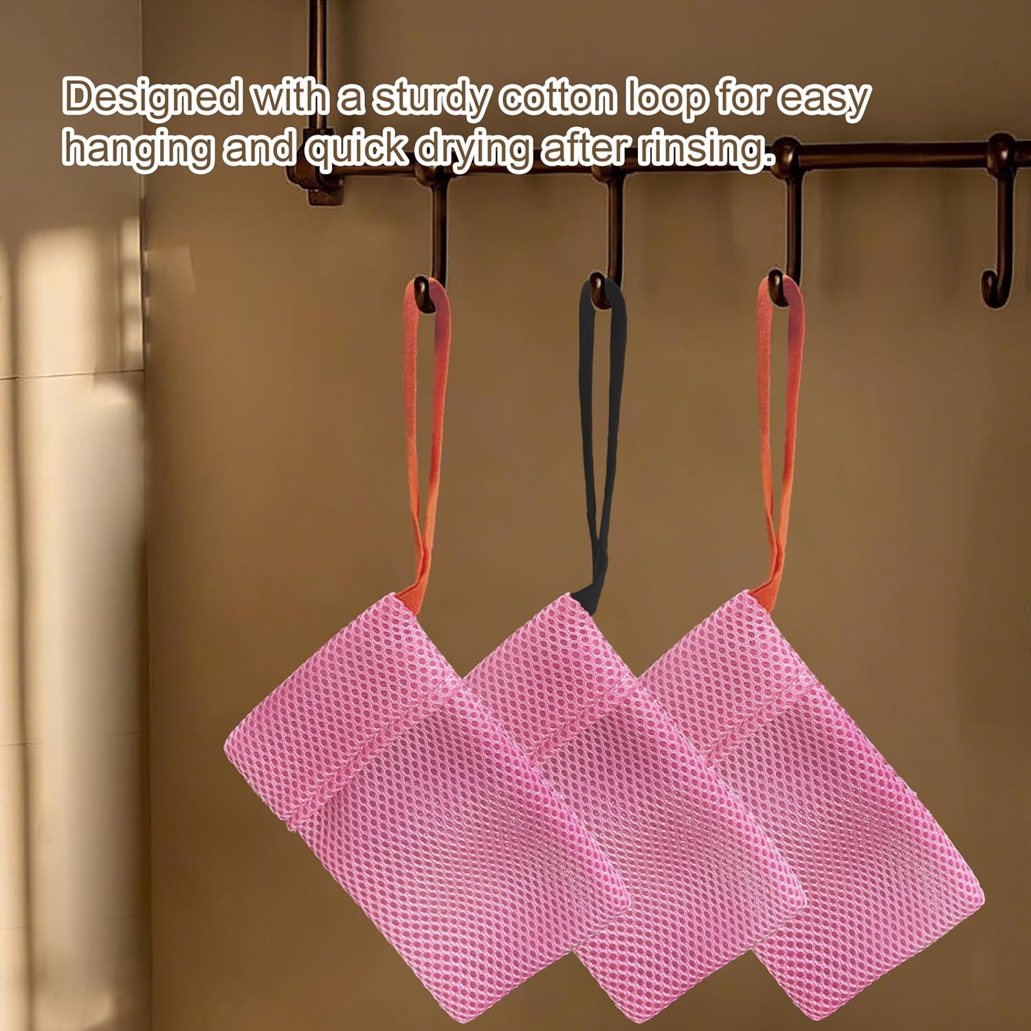 2 Pack Soap Bag Gentle Exfoliating,Bar Soap Pouch Saver Pocket,Body Scrubber Shower Bath Sponge Loofah (Pink)