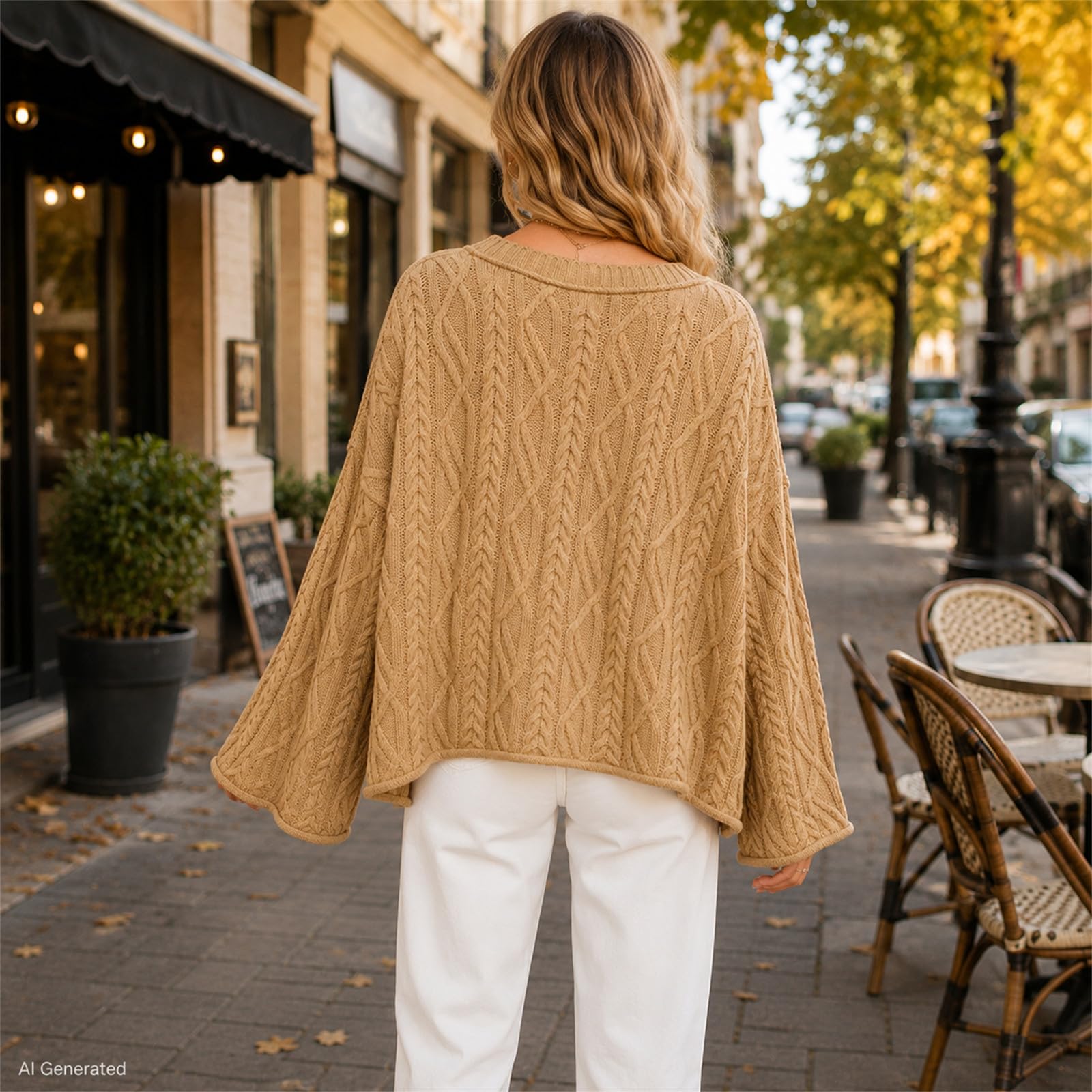 Maglione da donna a trecce girocollo oversize a maniche lunghe pullover