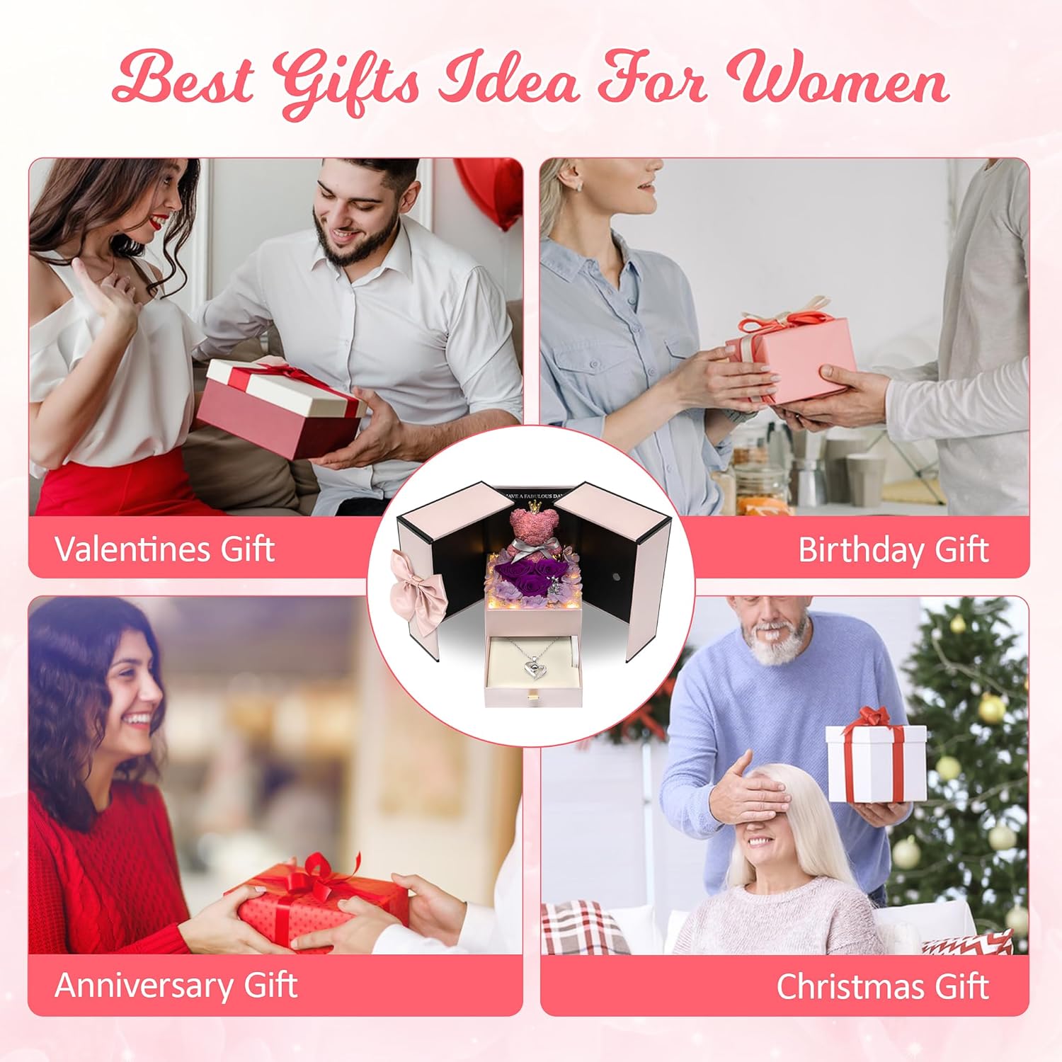 Childom Mothers Day Mom Gifts for Mom,Birthday Gifts for Women,Mothers Day Flowers Gift for Moms Wife Grandma,Purple Light Up Rose Preserved Flowers for Delivery Prime with Necklace for Anniversary
