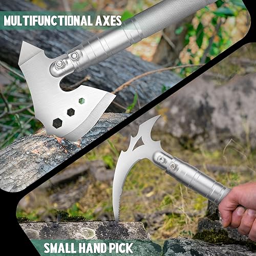 Miniatura 4 de Pala plegable 18 en 1 multifuncional pala de camping al aire libre pala de campo con hacha y pico para supervivencia fuera de la carretera