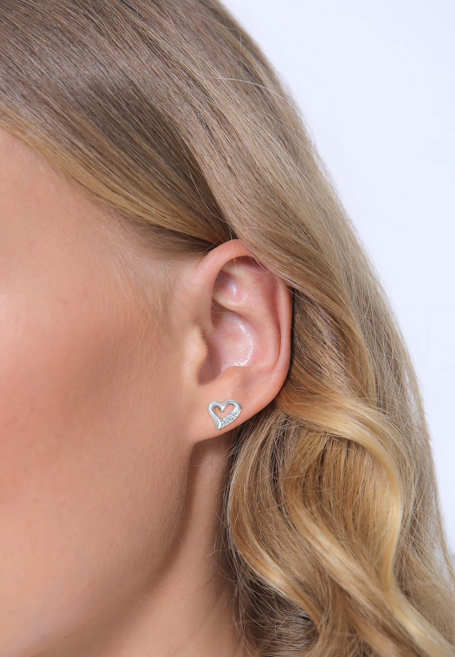 Elli DIAMONDS Ohrringe Damen Herz Ohrstecker Liebe mit Diamant (0.03 ct) in 925 Sterling Silber