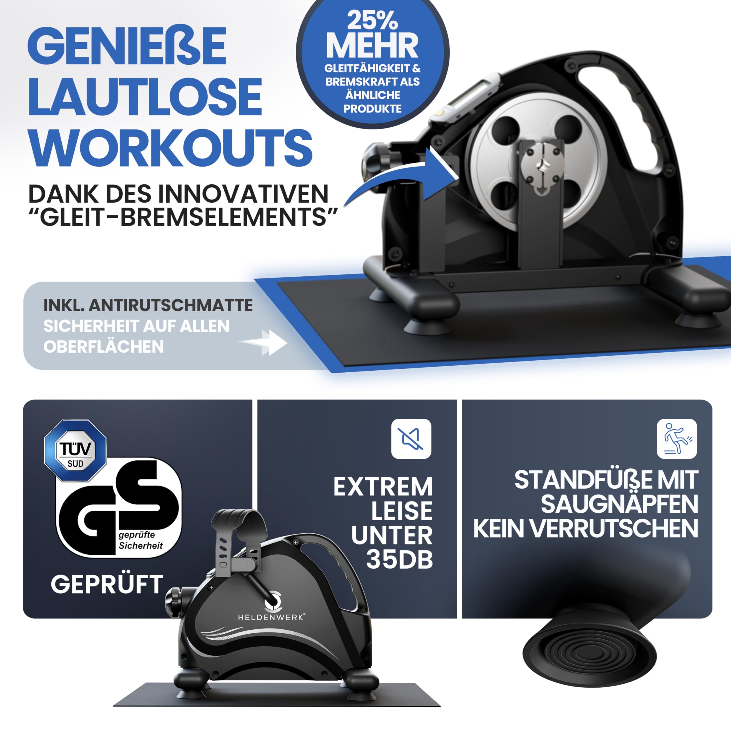 HELDENWERK Pedaltrainer Basic Set TÜV/GS geprüft Arm- und Beintrainer für Zuhause Senioren Pedal-Trainer