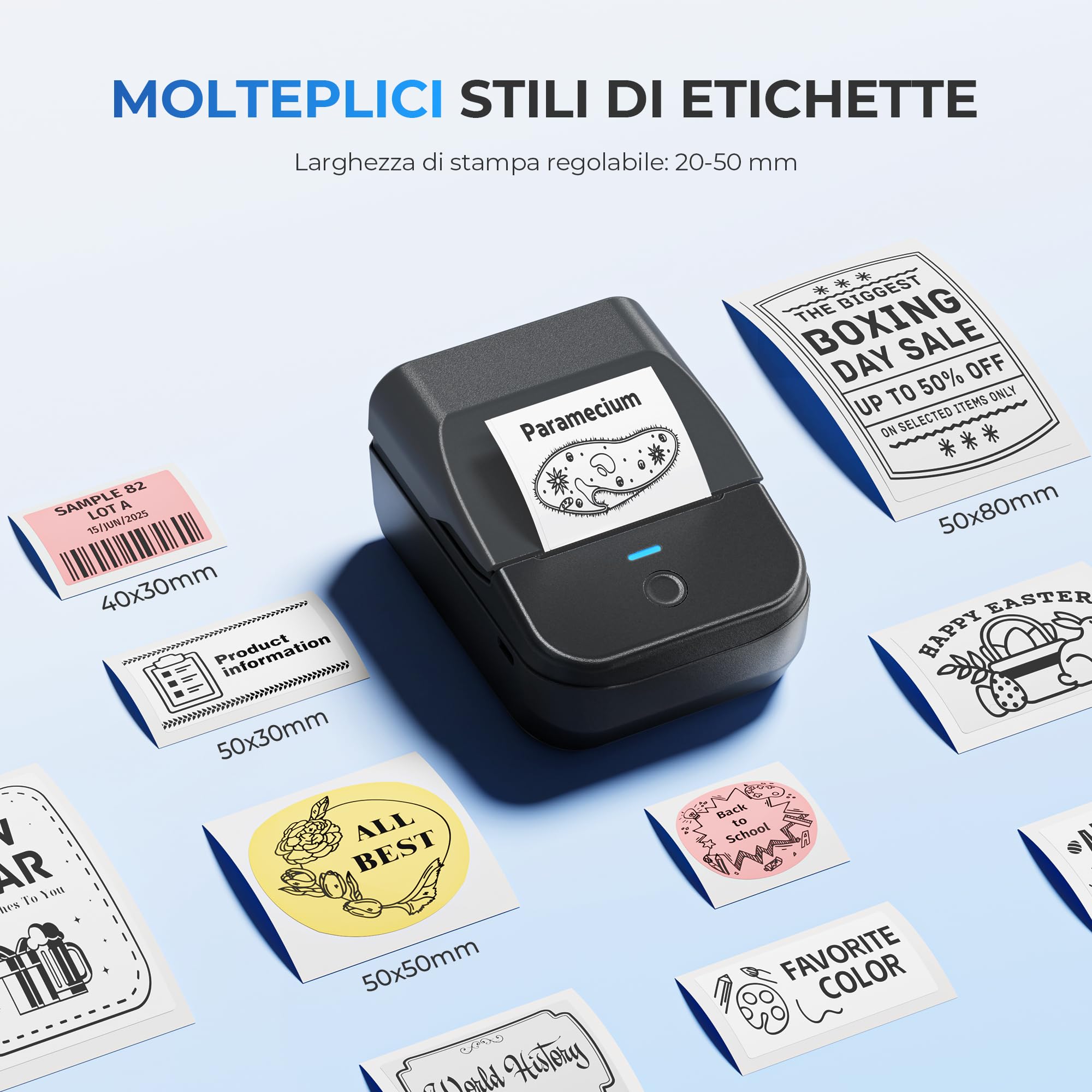 PM240 Stampante termica etichette adesive Bluetooth, Nero | Incluso 3 Rotolo Di Etichette, Stampante Da 2 Pollici, Numerosi Modelli Predefiniti Per Ufficio, Scuola, Casa E Fai‑Da‑Te.