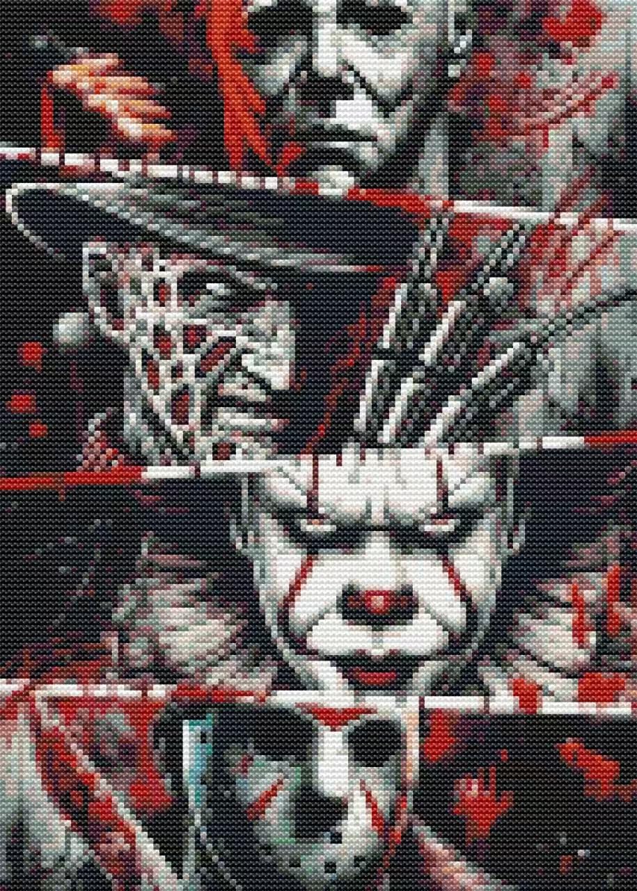 Eiazuiks Halloween Stamping Cross Stitch Kit, Horror Halloween Counting Cross Stitch Kit for Adult Beginners, Full Line DIY Stitching Kit for Home Decor Cross Stitch Patterns 12x16 inches