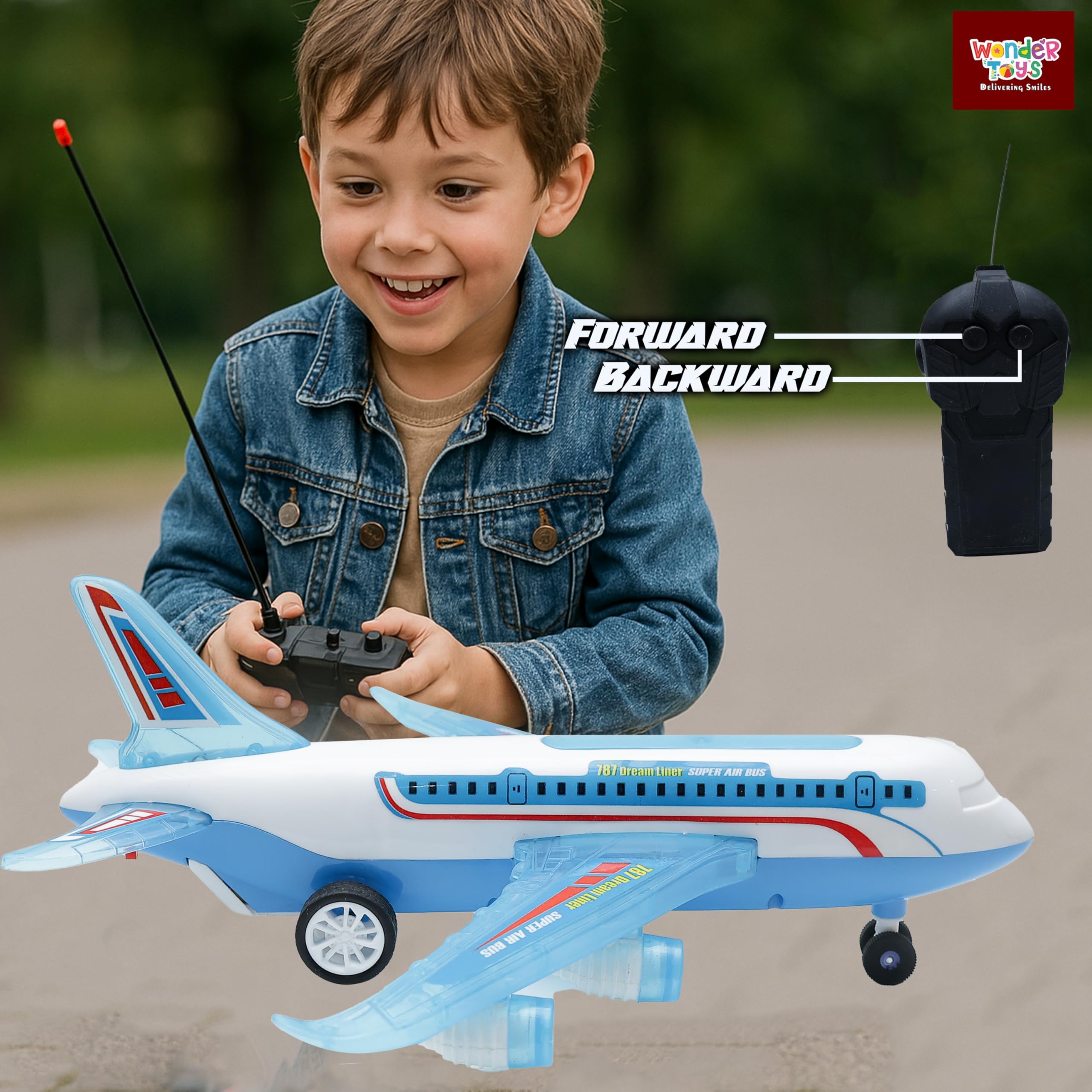 Wonder A-787 RC Airplane Toy Exciting Full-Body Lights & Realistic Sounds for Kids (Blue) 1