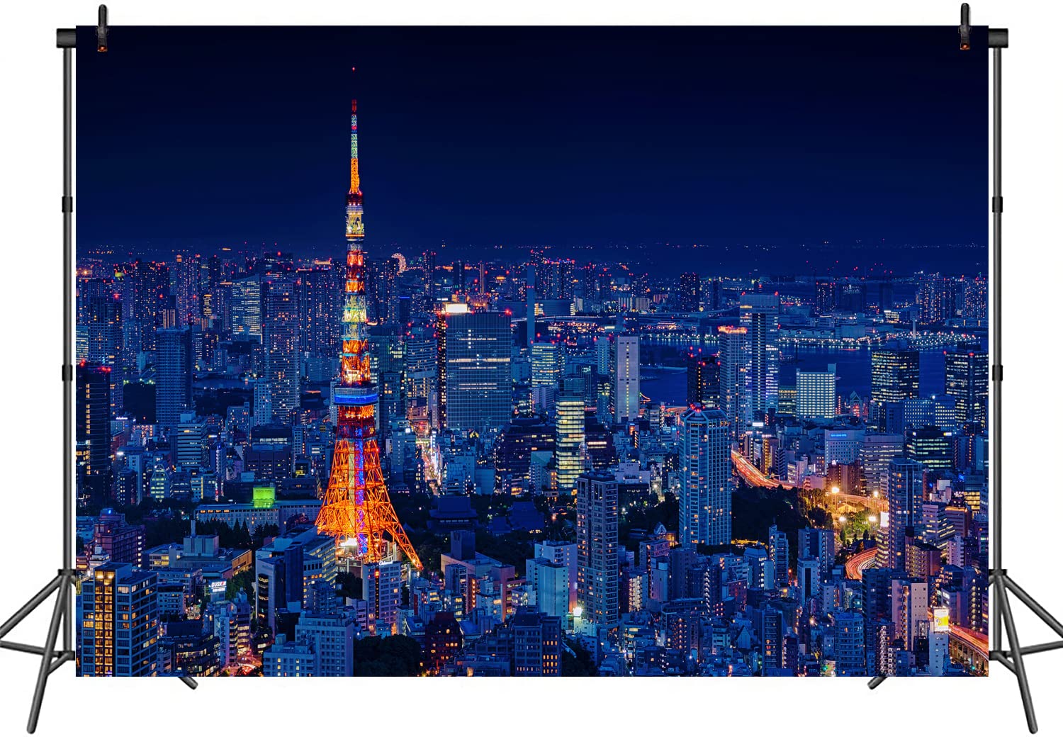 SOOUVEI Japanese Tokyo Tower Backdrop 5x3ft Japan Night Scene Modern City Photography Background Theme Party Banner Home Decorations Polyester Photo Booth Video Studio Props