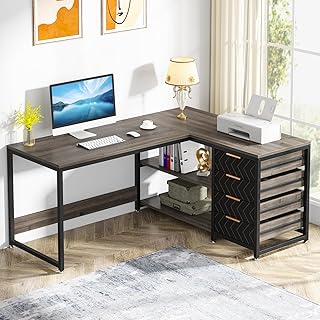 12 Bedroom Room Ideas with Desk for Balanced Layouts 8 Tribesigns L Shaped Computer Desk with Storage Drawers, 59 inch Corner D...