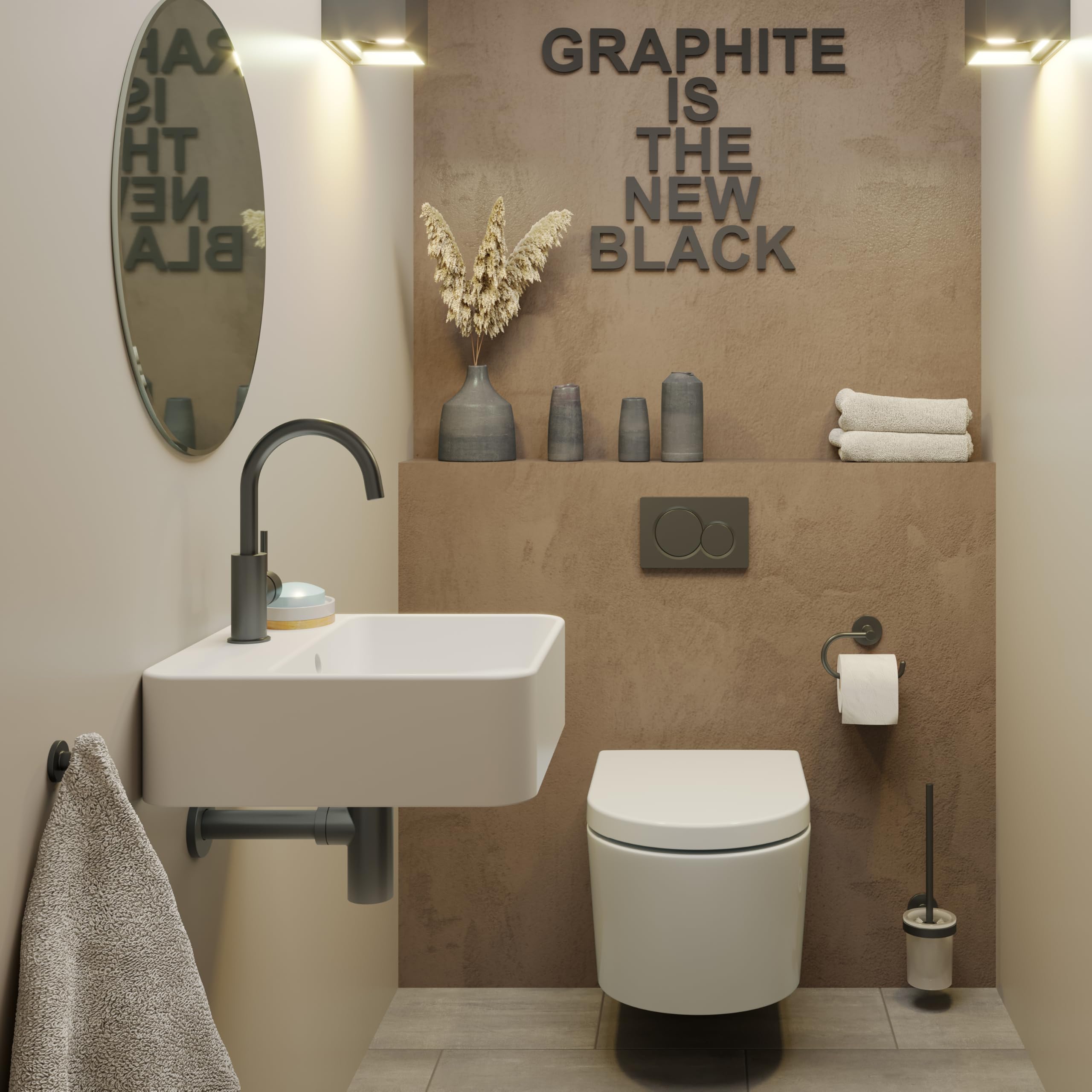 Lenz Design-Siphon JURI in Graphit – Für alle gängigen Waschbecken | Typ 1 1/4", Rohre extralang und anpassbar, Reinigungsöffnung und Geruchsverschluss, Anti-Fingerabdruck Oberfläche, 46090031