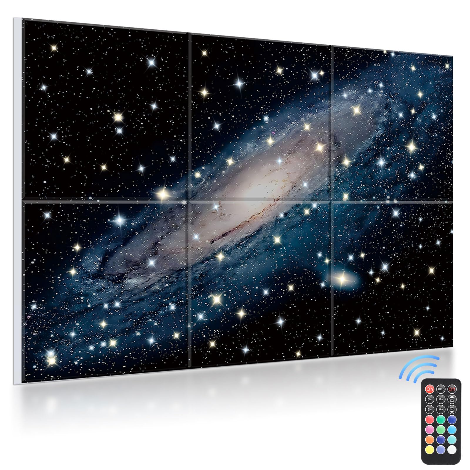JBER Acoustic Panels, Self-Adhesive Soundproof Wall Art Painting with Fiber Optic Starlight flashes, Celling Decoration - Fire & Noise proof For Studio, Office, Home (Nebula, 72" × 48", 6Pcs)