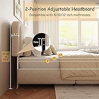 Vista 6 de Base de cama Boucle de tamaño Queen, plataforma tapizada con cabecera ajustable en altura y esquinas redondeadas suaves, sin ruido, fácil montaje