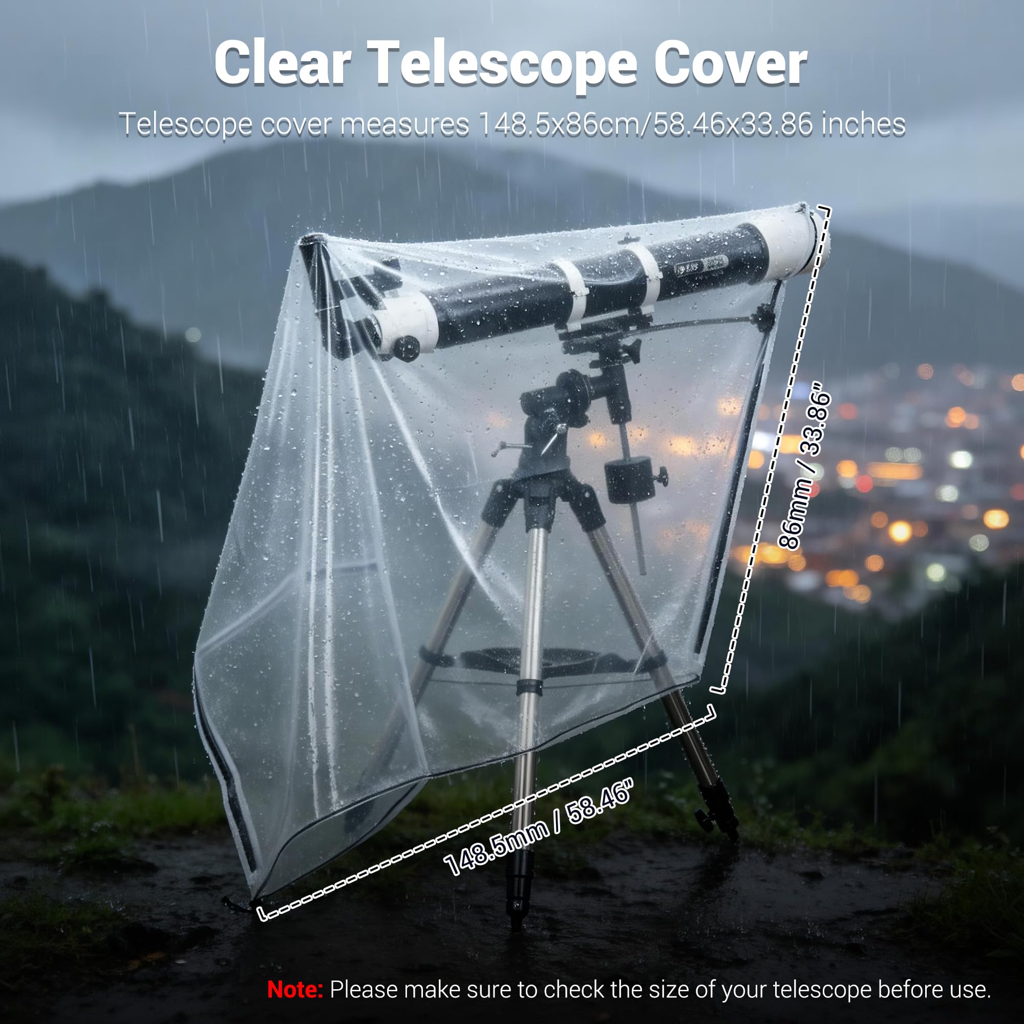 2PCS Telescope Cover Teleskop Abdeckung, 148,5 x 86cm Wasserdicht Staubdicht Transparent mit verstellbarem Kordelzug und Zwei Reißverschlüssen für große astronomische Teleskope