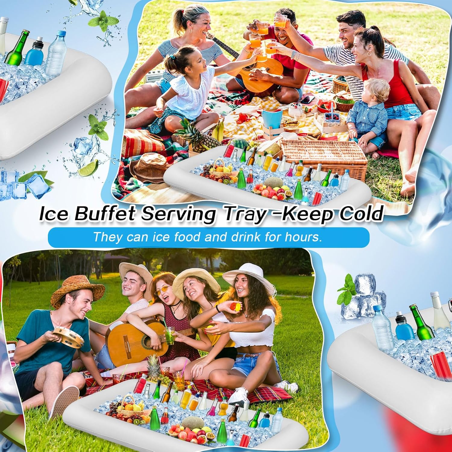 Leitee Inflatable Serving Bar with Drain Plug 52 x 24 x 5'' Inflatable Ice Serving Buffet Bar for Party Food Cooler Buffet Drink(White,Basic Style)