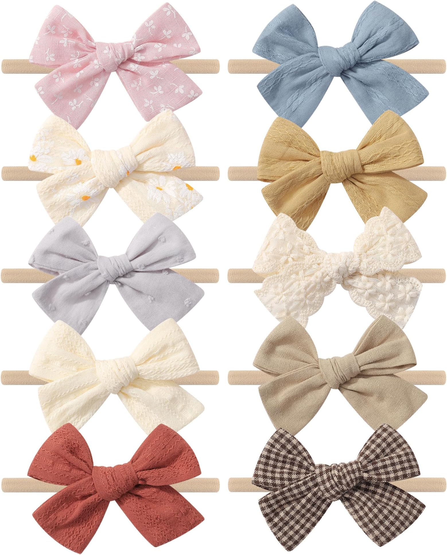 doboi 10PCS Baby Girls Headbands Hair Bows Nylon Linen Hairbands Handmade Hair Accessories for Newborn Infant Toddlers Little Girl and Kids