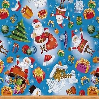 Christmas Fabric by The Yard, Xmas Santa Upholstery Fabric, Cartoon Gift Snowman Decorative Fabric, Christmas Tree Snowfla...