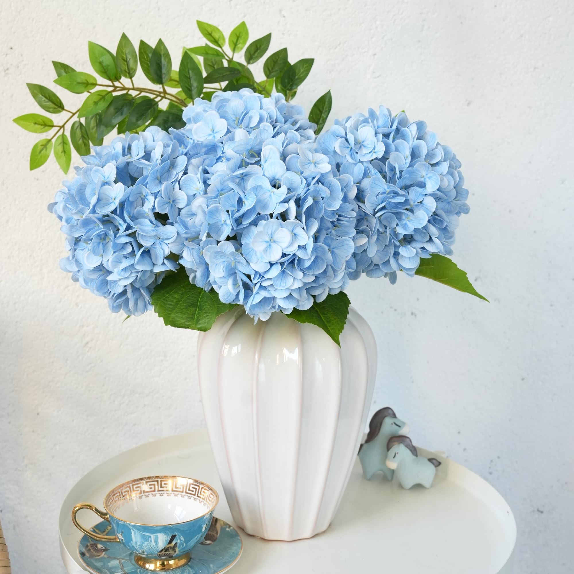 SUMTIPHUN Artificial Hydrangeas - 4 Pack, 20 Inch Real Touch Latex Flowers In White & Light Blue